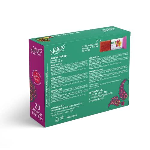 Naturo Naturo Assorted Fruit Bars Gift Box (Green) | Pack of 5 Gift Boxes (20 Fruit Bars per box) | Mango + Apple + Guava + Raw Mango + Mixed Fruit | No Preservatives, Artificial Colour or Flavours