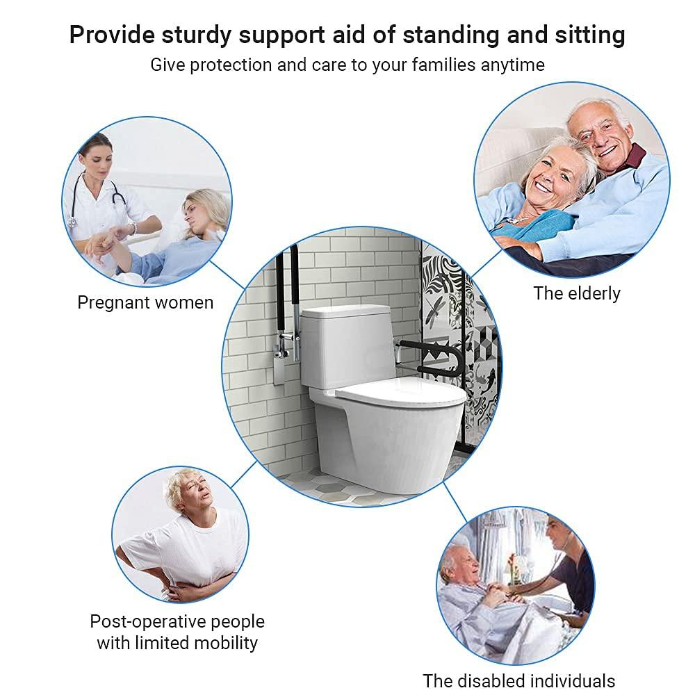 MOMISY MOMISY Wall Mounted Flip up/Folding Aluminum Grab Bar Rails 23.6 Inch Toilet Handrails Bathroom Safety Bar Hand Support for Senior Citizen Injured and Handicapped (1)