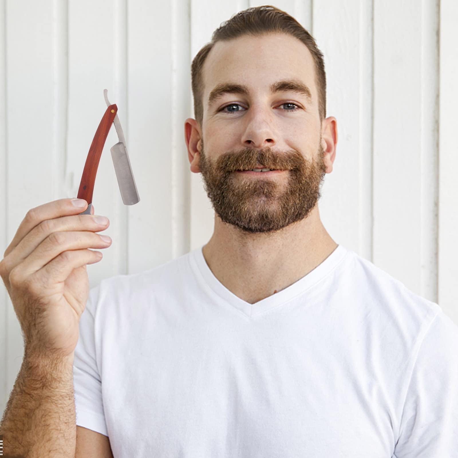 Lurrose Lurrose Straight Razor- Carbon Steel Straight Edge Barber Razor Professional Mens Straight Razor Kit with Vintage Wood Handle