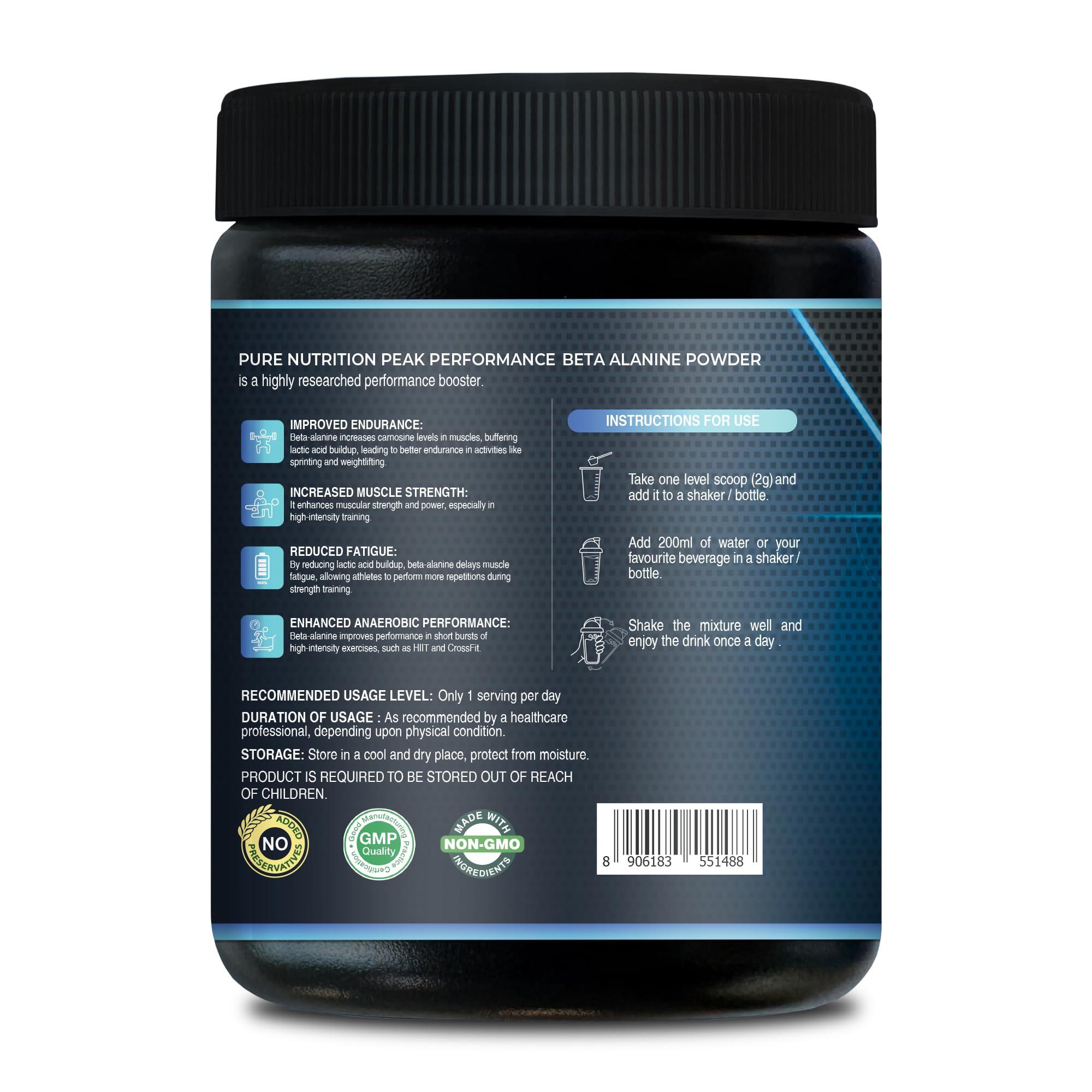 Pure Nutrition Naturals pure nutrition 100% Pure Beta Alanine Powder (200 gm), Unflavored | Pre Workout Supplement Amino Acid | Boost Muscle Power & Improve Performance