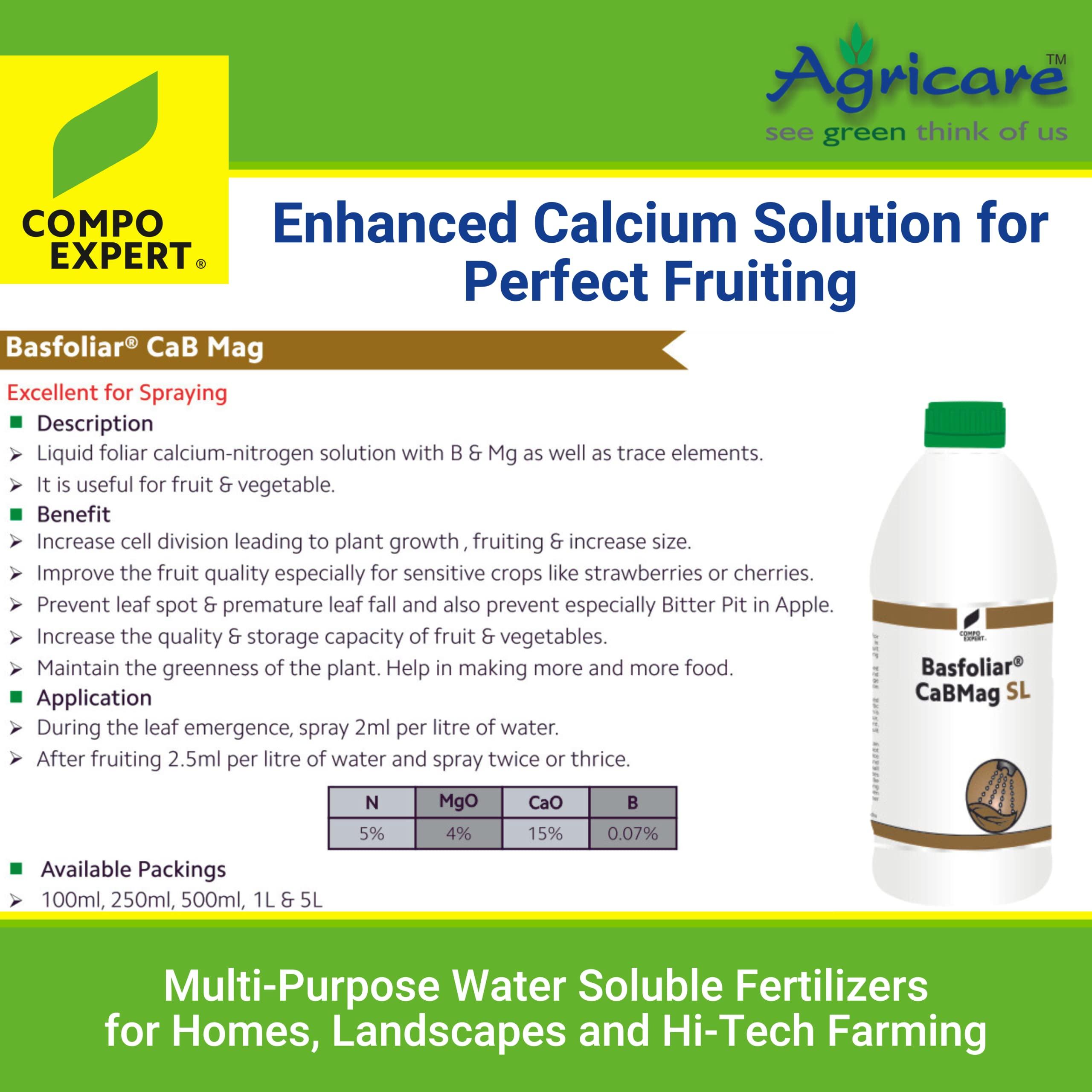 Compo Expert Agricare Compo Expert Basfoliar CaBMag SL Foliar Calcium (15% CaO), Nitrogen (5.0% NH2) Solution with Boron, Magnesium, 500ml
