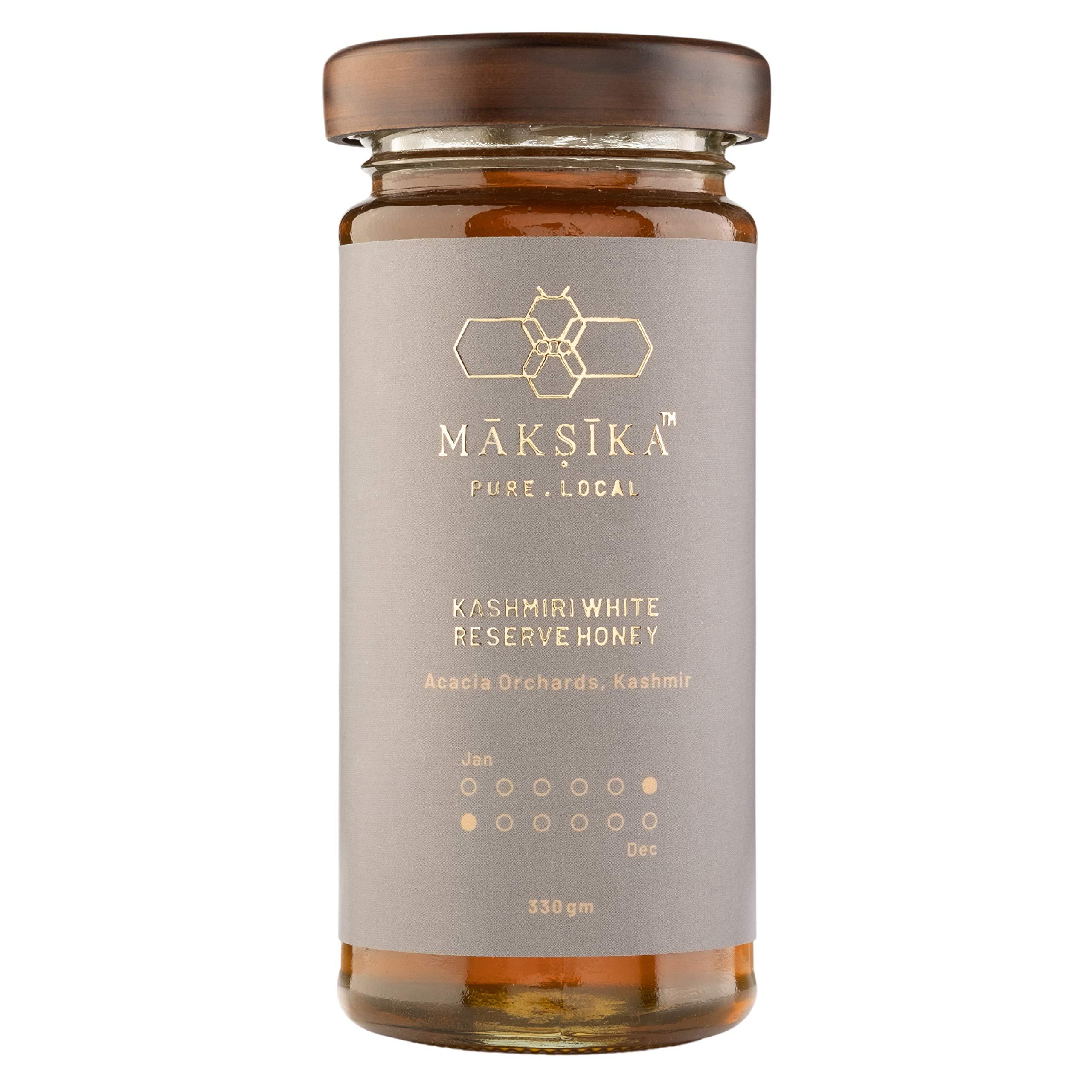 Maksika Maksika Kashmiri White Honey | Organic Honey Bottle - 330gms | Kashmiri Acacia Nectar with Light Vanilla Taste | Best paired with Chamomile or White Tea and Fresh Ricotta Cheese
