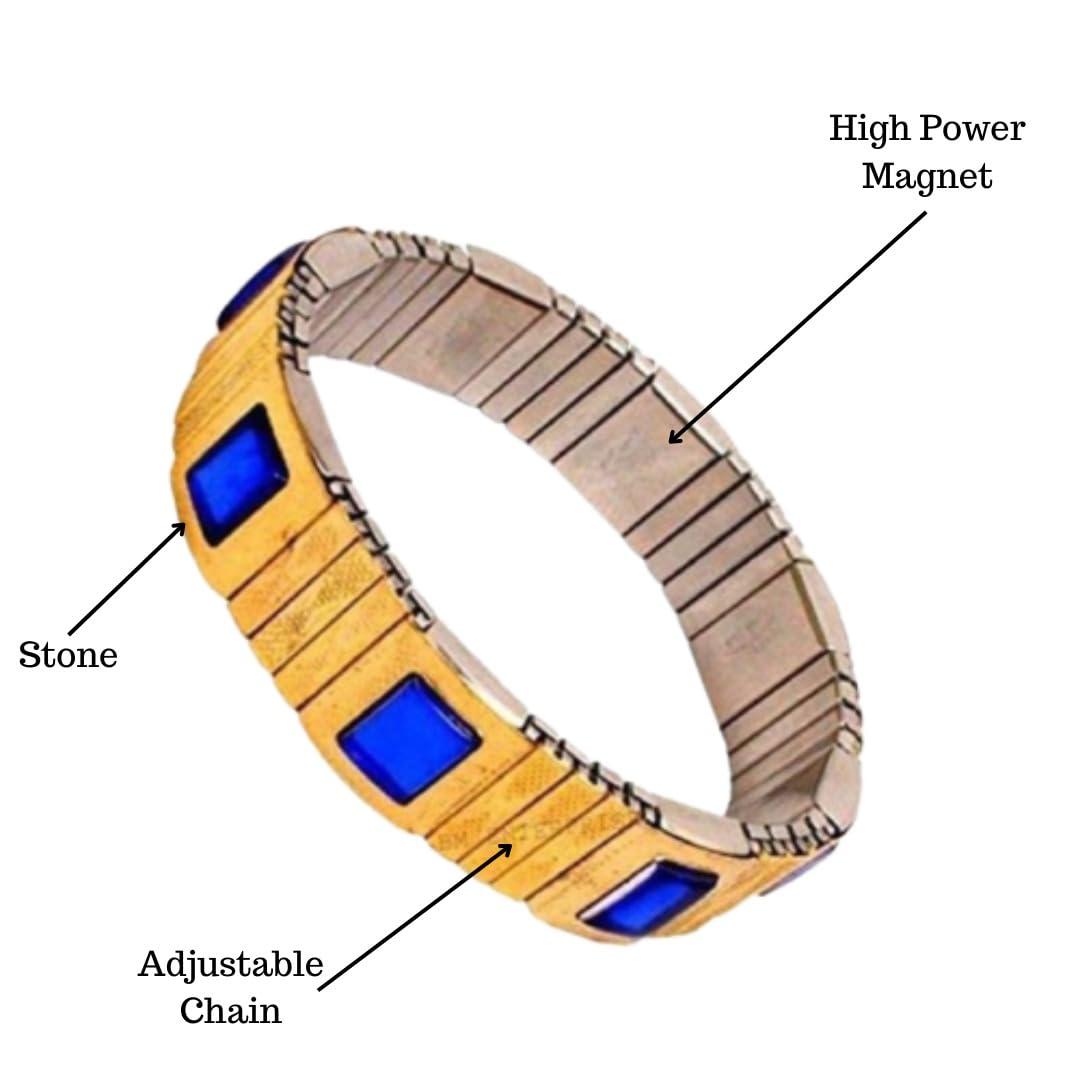 jyoti watch fashion Blood Pressure Metal Chain Stretchable Bracelet Wrist Jewellery For Men Women 6 High Power Magnet Energy Maintain Blood Circulation Therapy BP Moniter Blue Stone