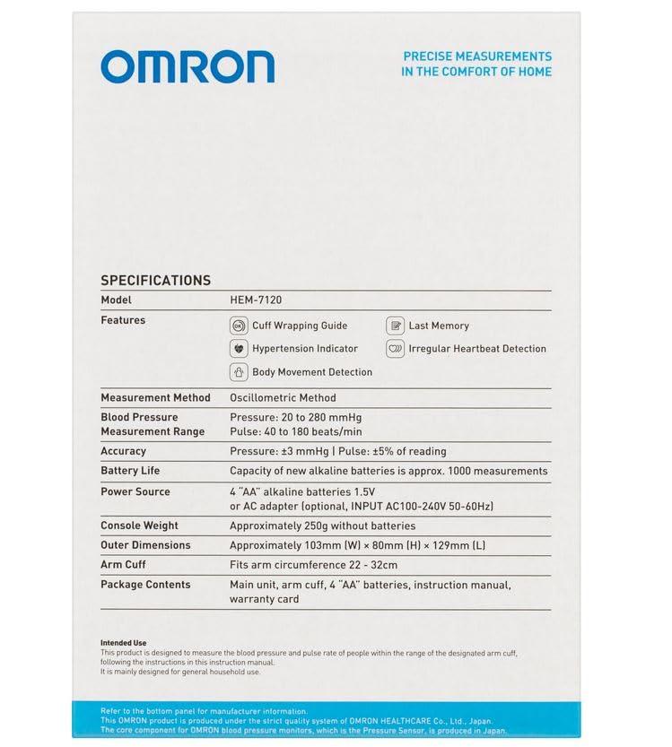 Omron Omron HEM 7120 Fully Automatic Digital Blood Pressure Monitor With Intellisense Technology For Most Accurate Measurement - Arm Circumference (22-32Cm)