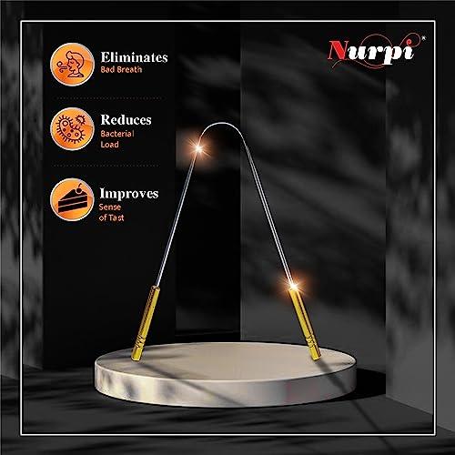 nurpi NURPI Tongue Scraper Medical Grade 100% Stainless Steel Tongue cleaner with brass handle for Oral Care & Bad Breath, Easy to Use for Adults for pc 5