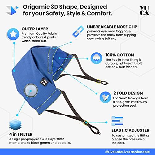 YUGA YUGA Cotton Reuseable Mask (Galaxy Black, Blue Candy, Pearl White, Without Valve, 3 Pieces) for Unisex