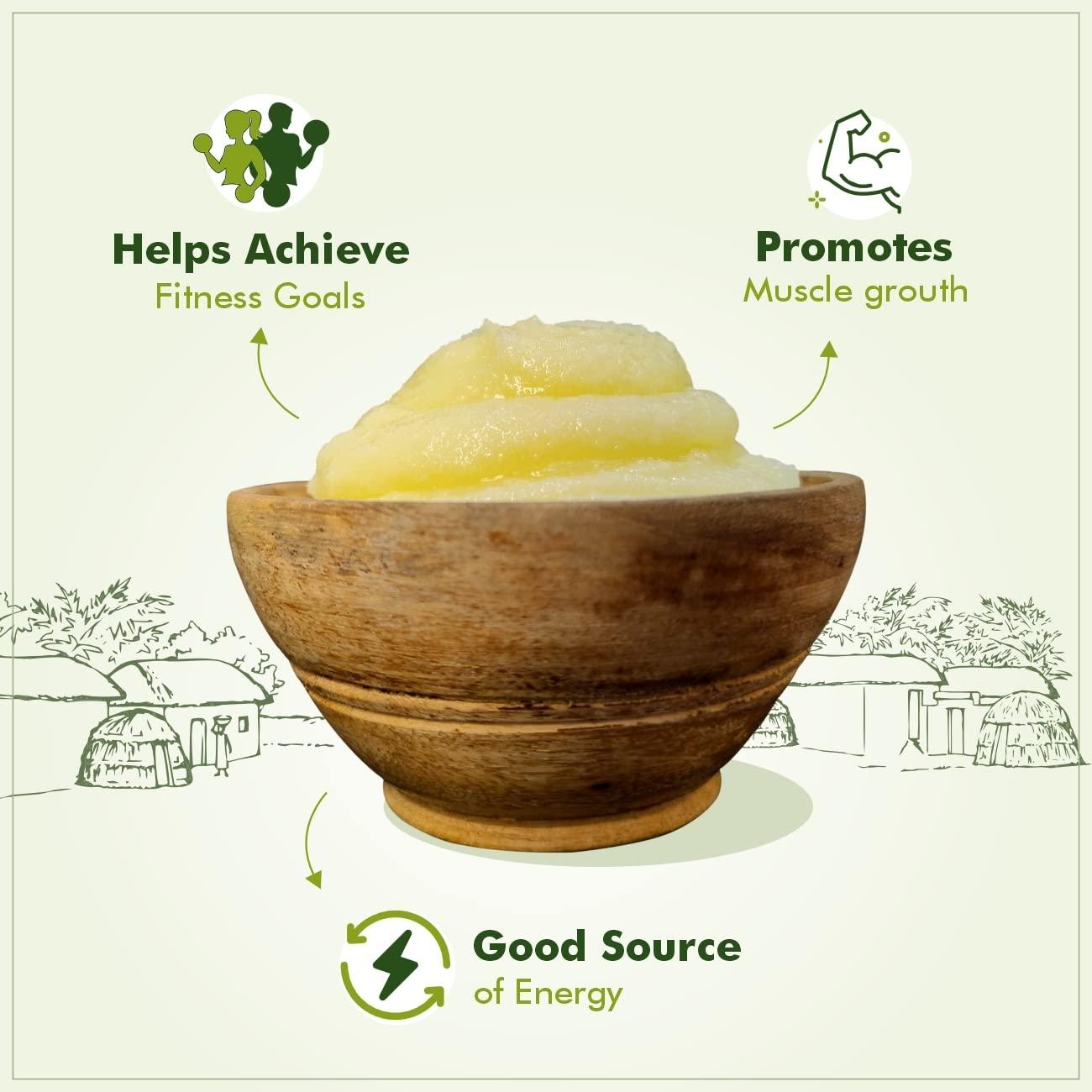 JIVIKA NATURALS Jivika Pure Natural Bilona Cow Ghee | Hand Churned Grass Fed Cows | 100% Pure and Natural | Desi Ghee | Highly Nutritious | Helps Keep Your Heart Healthy | Boost Immunity & Energy | Lab Tested | 1 Litre Pet Jar