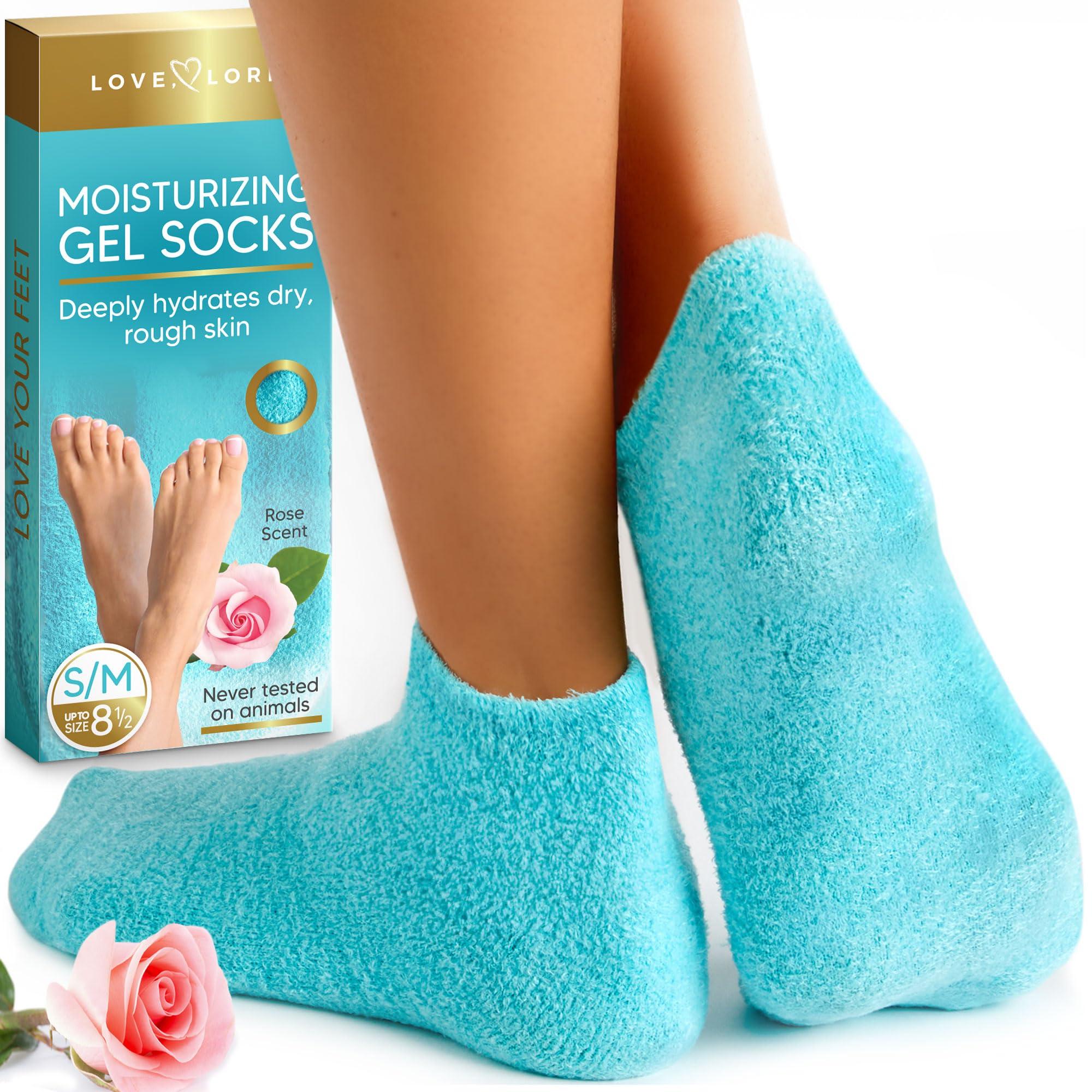 LOVE, LORI Moisturizing Socks & Gel Socks for Dry Cracked Feet Women by Love Lori - Foot Moisturizer Socks & Reusable Lotion Socks for Cracked Heel Repair - Stocking Stuffers for Women, Fits up to Women Size 8.5