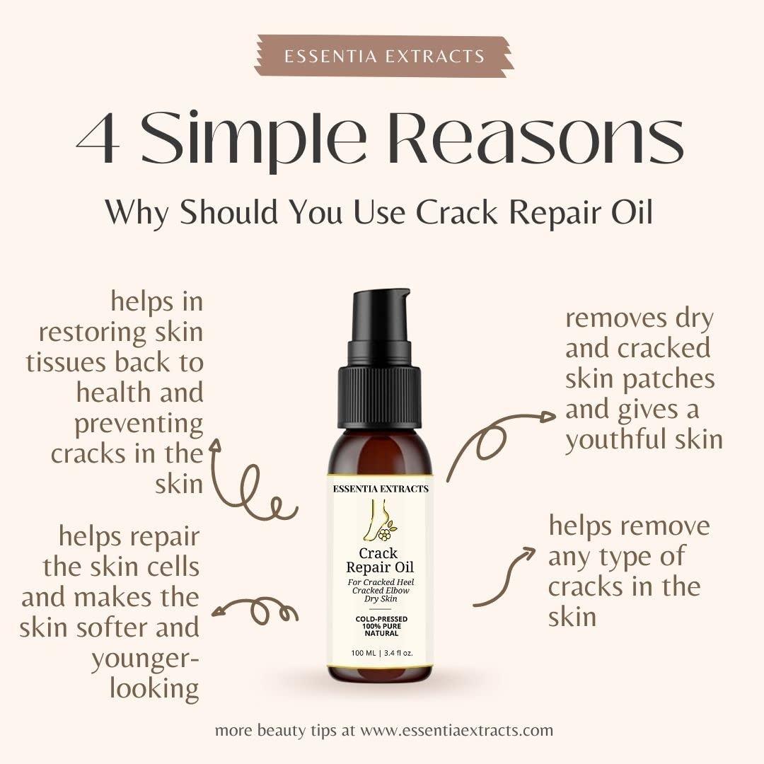 ESSENTIA EXTRACTS ESSENTIA EXTRACTS Crack Repair Oil - For Cracked Heels and Elbows, 100ml | A blend of Cold-Pressed Oils | 100% Natural, Pure,Not tested on Animals (200ml(100ml+100ml))