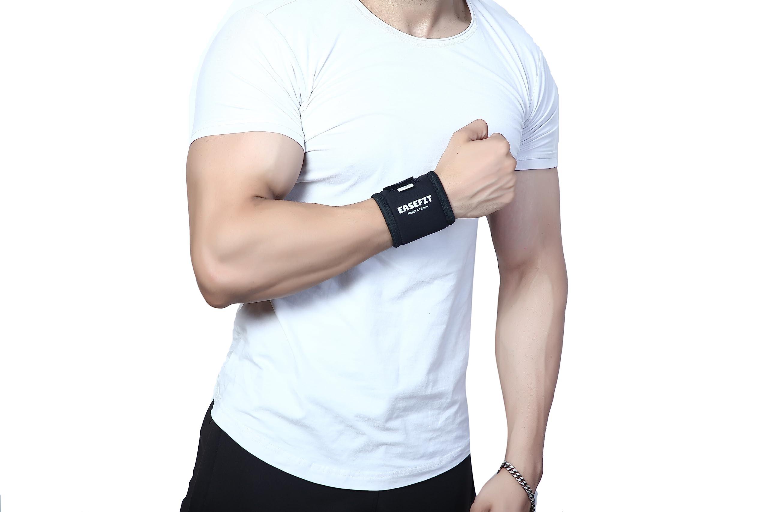 EASEFIT EASEFIT Neoprin Wrist Band for Men & Women, Supporter Gym Wrap/Straps Accessories Hand Grip Support While Workout Muscle Relaxation Pair of 2 (Plain Black)