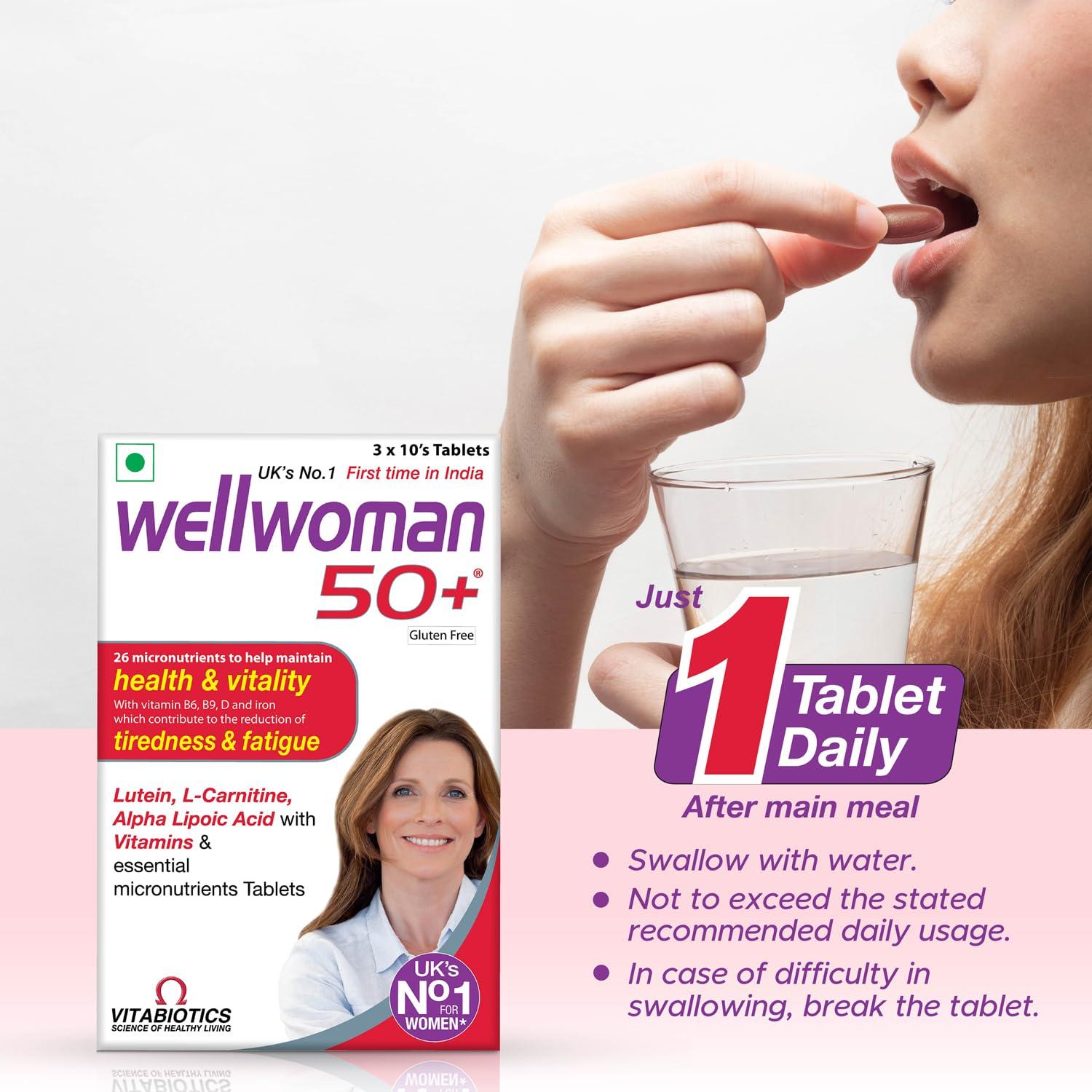 WELLWOMAN WELLWOMAN 50+ Multivitamins For Women Over Age 50 Years With Vitamins, Iron, Calcium, Amino Acids To Support Menopausal Symptoms, Maintain Energy, Vision & Heart Health|30 Tablets(Pack Of 3)