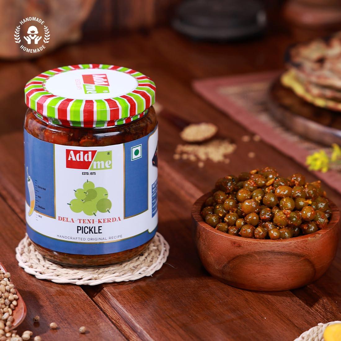 Add me Add Me Lasoda Gunda Rajasthani Pickle 500gm + Add me tenti dela ker achar 500 gm Rajasthani marwadi Achaar Combo Mixed Glass Pack