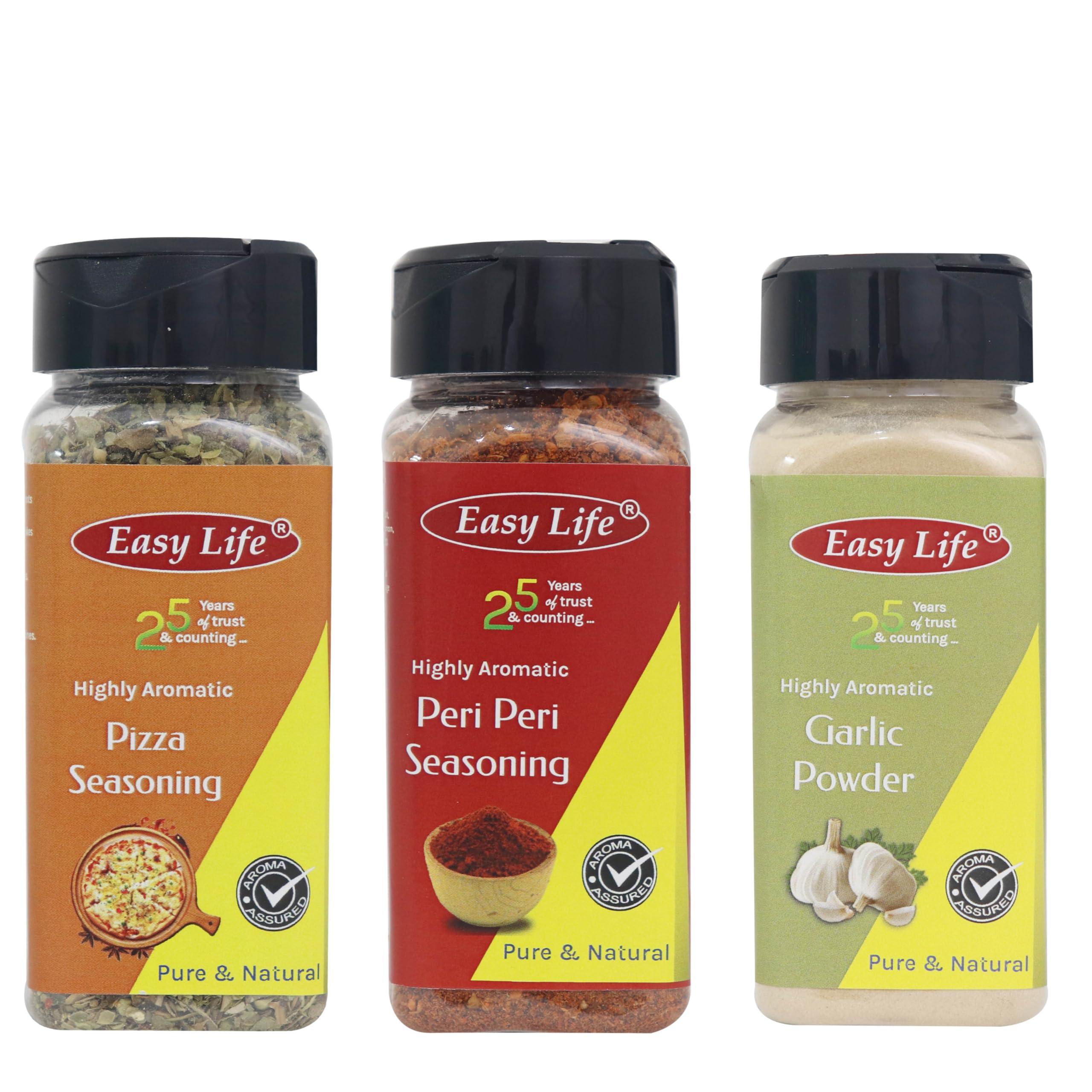Easy Life Easy Life Pizza Seasoning 25g + Peri Peri Seasoning 75g + Garlic Powder 80g (Combo Pack of 3)