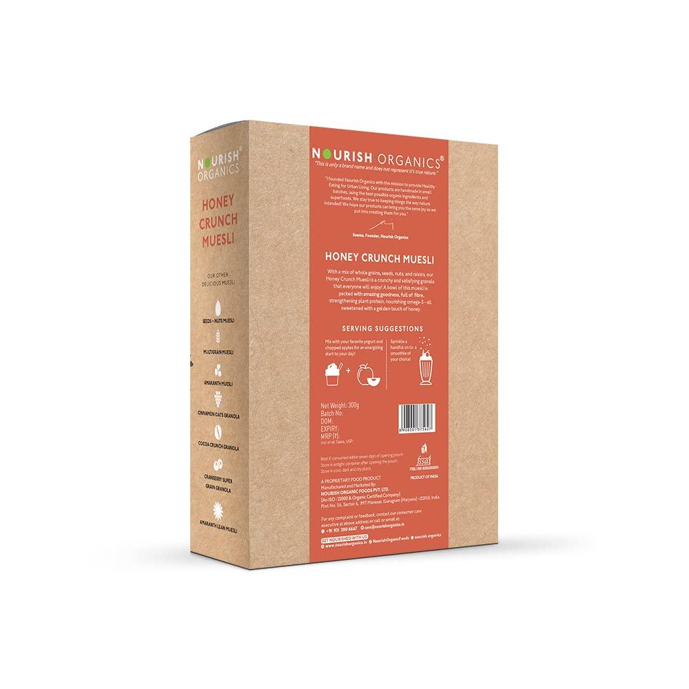 Nourish Organics Nourish Organics Honey Crunch Muesli, 300g Pack | Healthy and Nutritious Breakfast Cereals with Whole Nuts | No Refined Sugar | Clean Label
