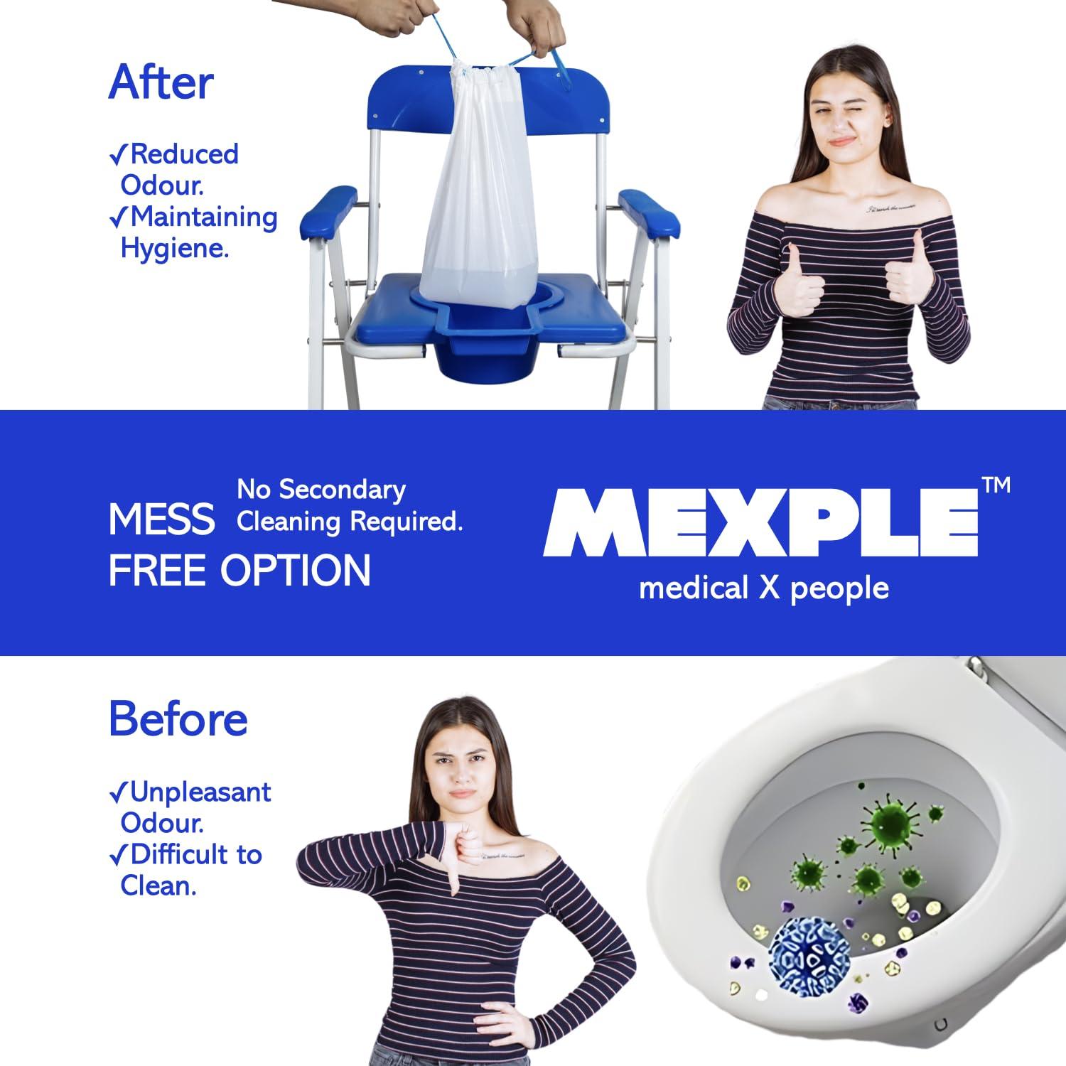 MEXPLE UroLiners Bedside Commode Liners for Toilet Chair Bucket and Bedpan with Super Absorbent Pads from MEXPLE | 40 Disposable Waste Bags, Universal Fit Portable Toilet Liners | (40Bags+40Pads)
