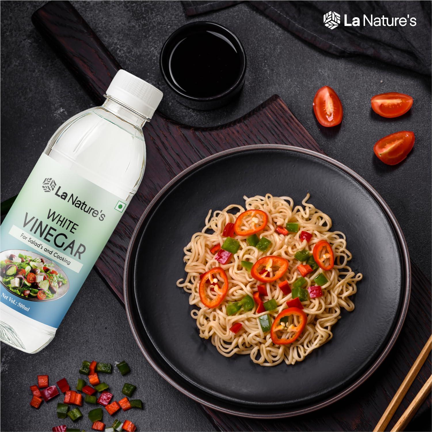 LA NATURE'S WE CARE YOUR HEALTH LA NATURE\'S WE CARE YOUR HEALTH Distilled White Vinegar Versatile Cooking Aid Natural Cleaner Best For Salad Dressing&Cooking Helps In Digestion Boost Immunity With 5% Acidity Pack Of 500 Ml X 4