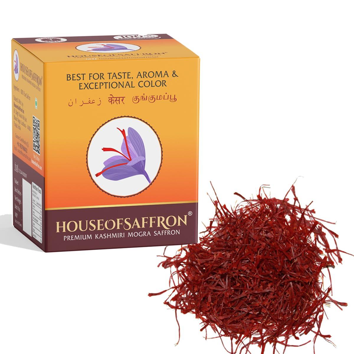 House of Saffron House of Saffron 5grams Kashmir Mogra Kesar Premium Original Saffron for Pregnant Women, Milk, Cooking, Biryani, Skin, Grade A1+++ Natural All Red Long Threads Pure Keshar - 5g