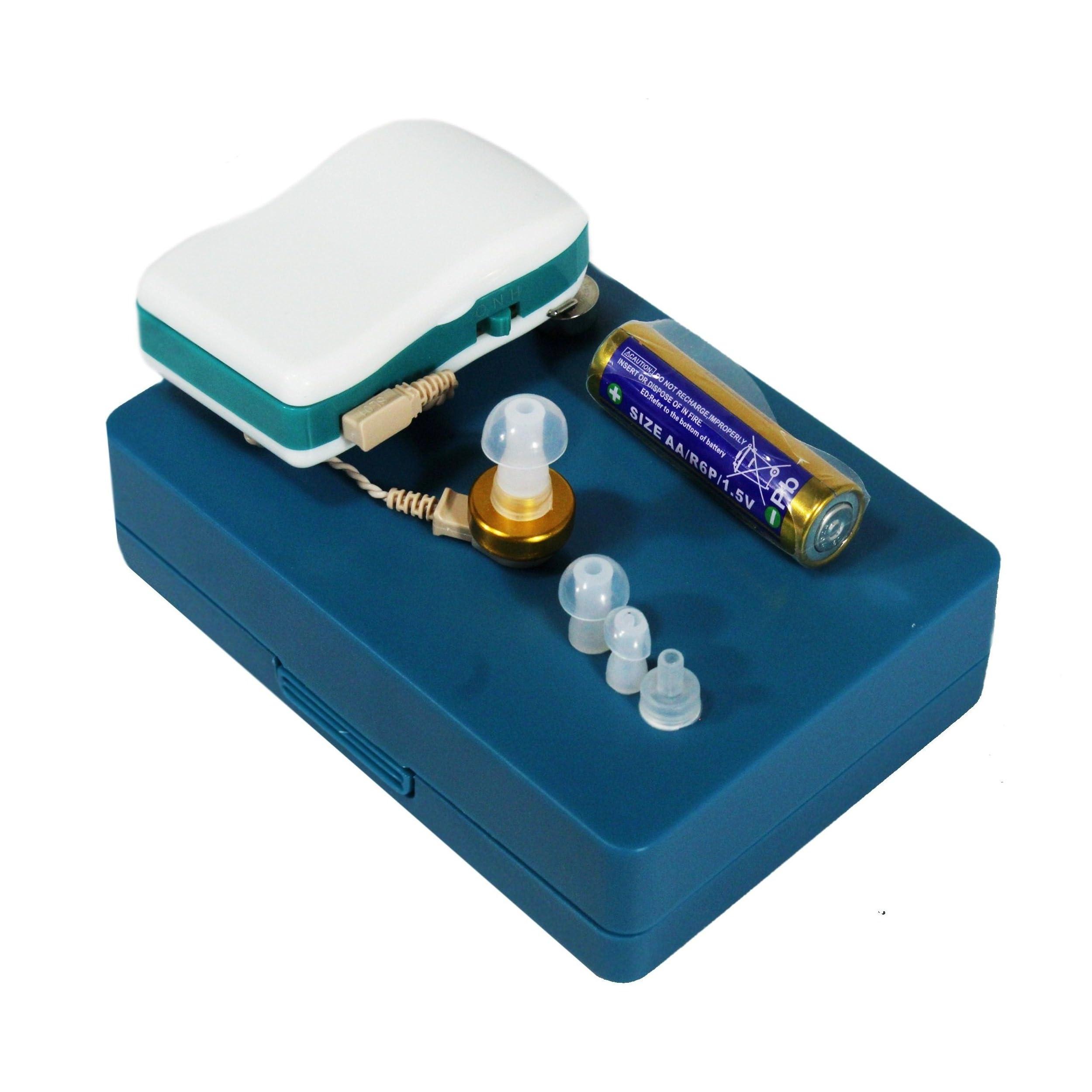 Axon,India Hearing aid Axon F16P Ear Machine Suitable for Single & Both Ear Listening with V-Cord Pocket Pocket Model Hearing Machine with 7 Step Volume Setup for Deaf Profound Hearing Loss Person with LED Ear Wax Remover