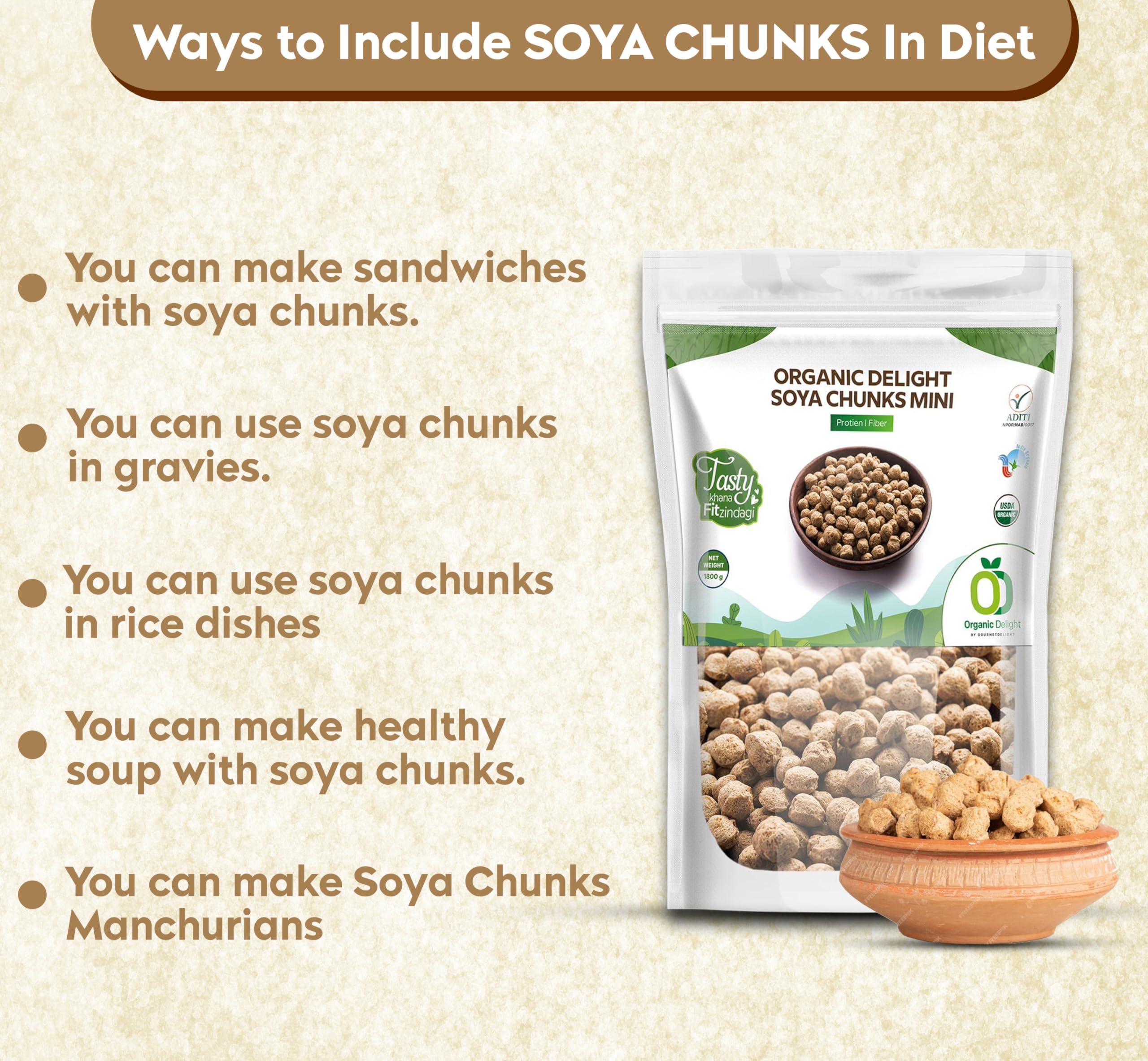Organic Delight Organic Soya Chunks Mini 500gm By Organic Delight USDA Certified Healthy & Tasty Soya Bean Chunks With Natural High Protein Source Of Dietary High Fiber Fresh Soya Wadi 500 gm