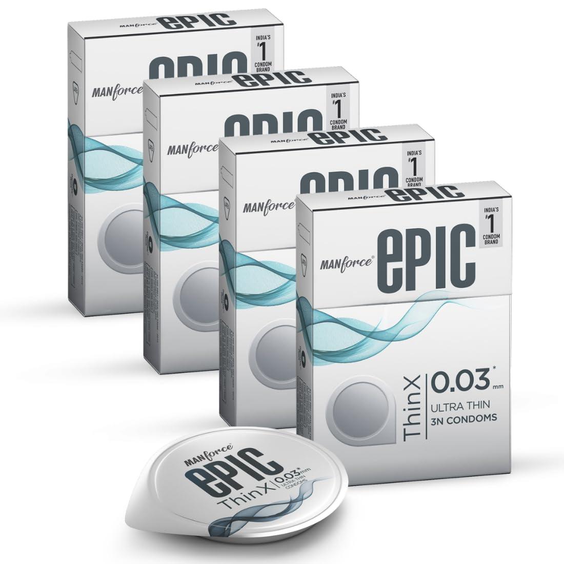 Manforce Manforce Epic ThinX | 0.03mm Ultra Thin Condoms for High Sensitivity | 12 Pcs