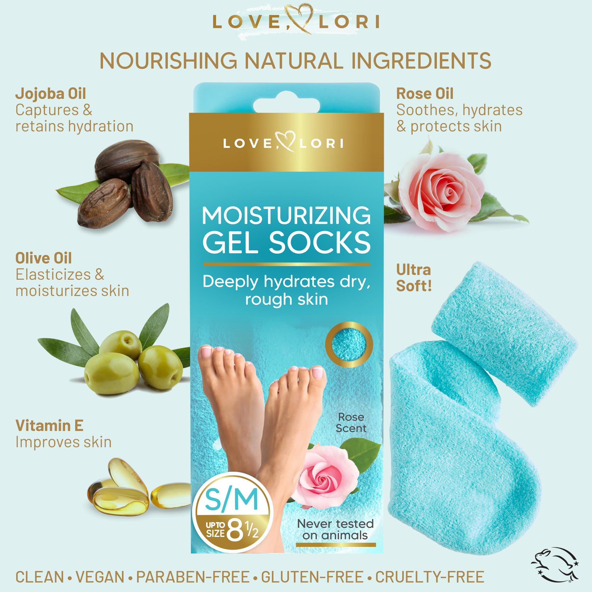 LOVE, LORI Moisturizing Socks & Gel Socks for Dry Cracked Feet Women by Love Lori - Foot Moisturizer Socks & Reusable Lotion Socks for Cracked Heel Repair - Stocking Stuffers for Women, Fits up to Women Size 8.5