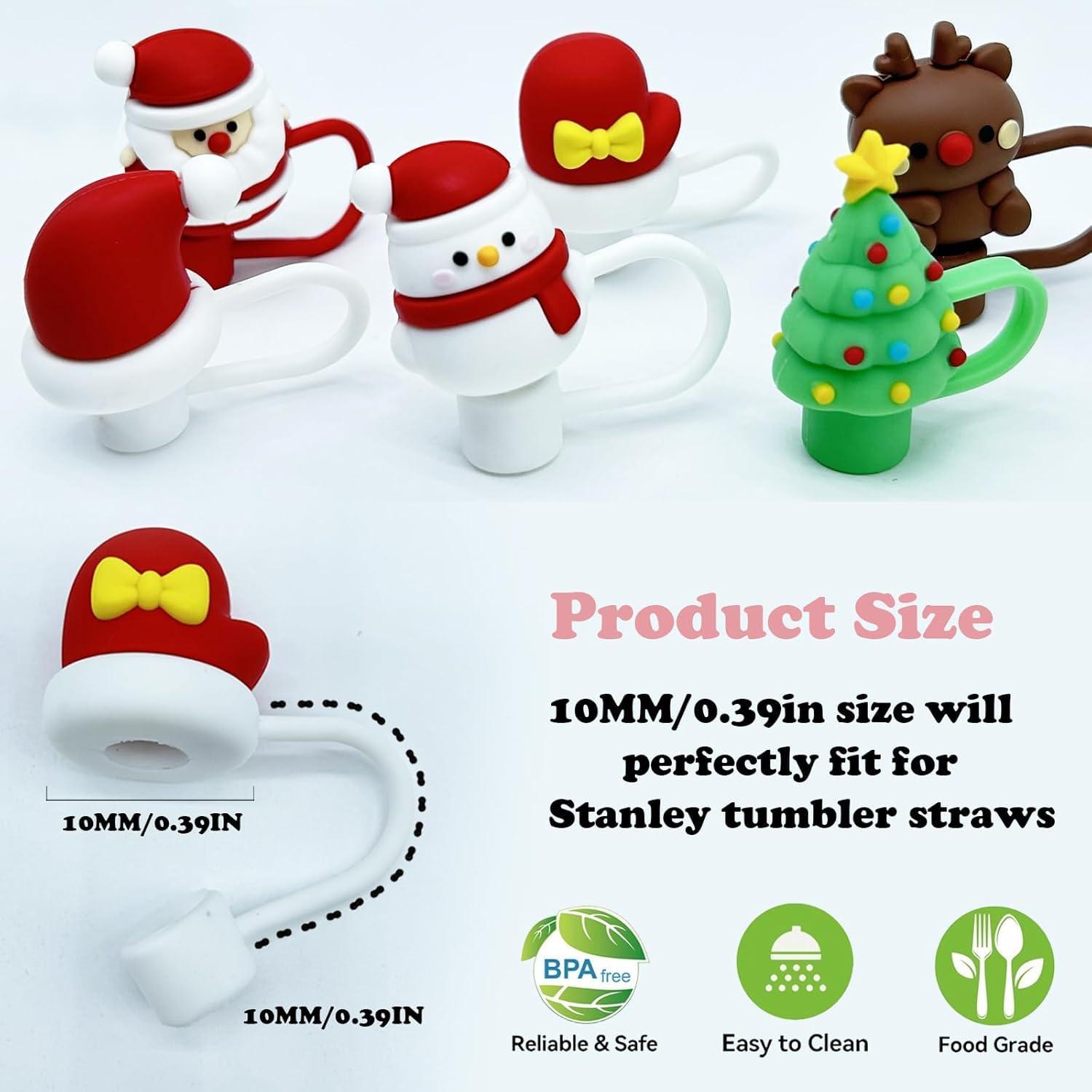 Xfopz Xfopz 6 Pcs Straw Cover Cap, Christmas Straw Topper Cup Accessories Santa Claus Christmas Tree 10mm Silicone Straw Covers for 30 & 40 Oz Tumbler Christmas Gifts
