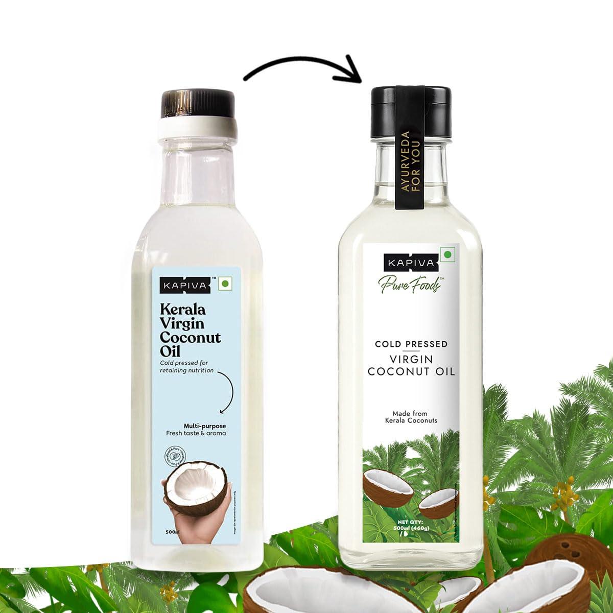 Kapiva Kapiva Virgin Cold-Pressed Coconut Oil | 100% Pure, Organic & Edible | For Cooking, Skin & Hair Health, Oil Pulling (500ml) - Super Saver Pack of 2
