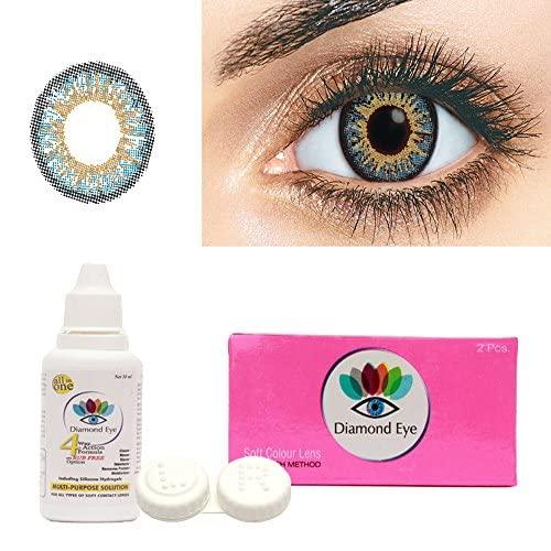 Diamond eye Diamond Eye Zero Power Color Quarterly Contact Lenses With Lens Care Kit (2 Lens Pack, Sky Blue)