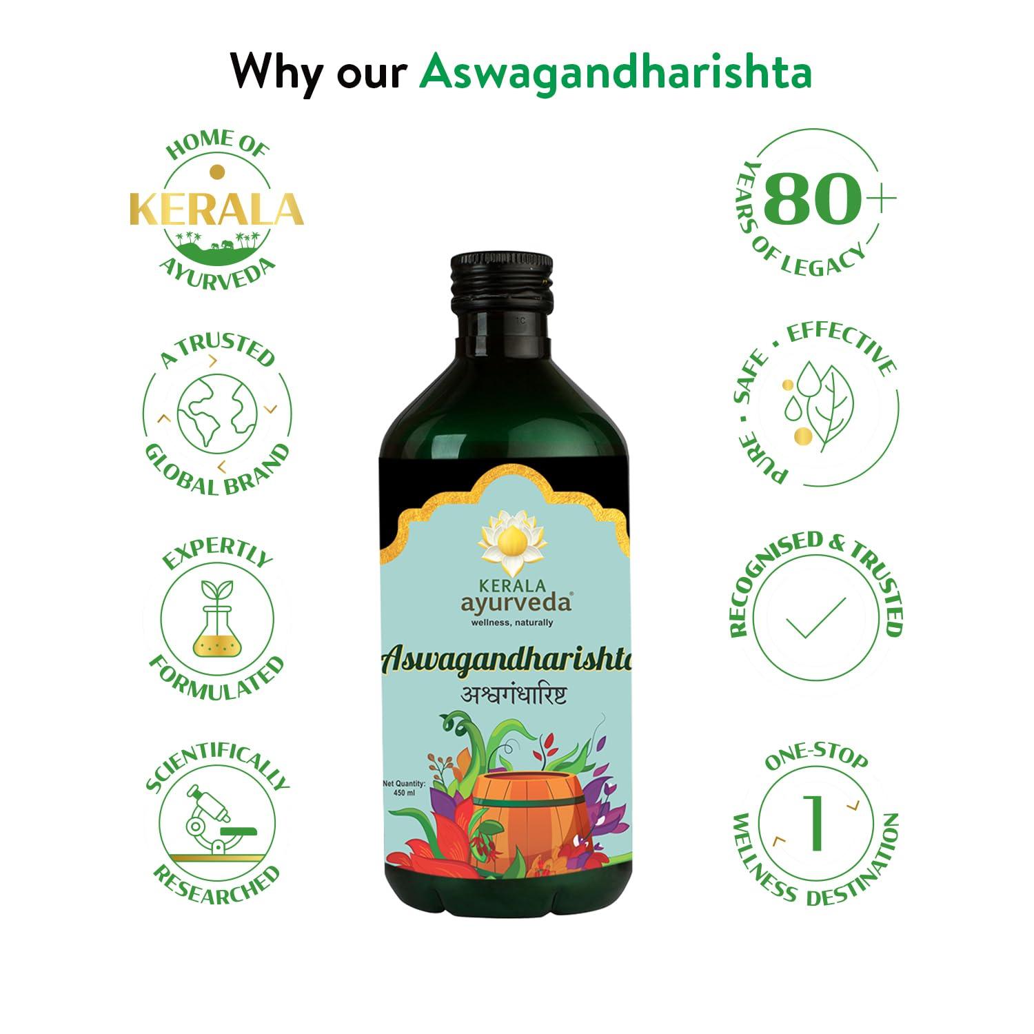 KERALA ayurveda Kerala Ayurveda Aswagandharishta Stamina Booster for Men & Women - 450 ml | Organic Herbal Energy & Performance Supplement | Reduces Stress and Anxiety | Improves Over-All Health with Ashwagandha