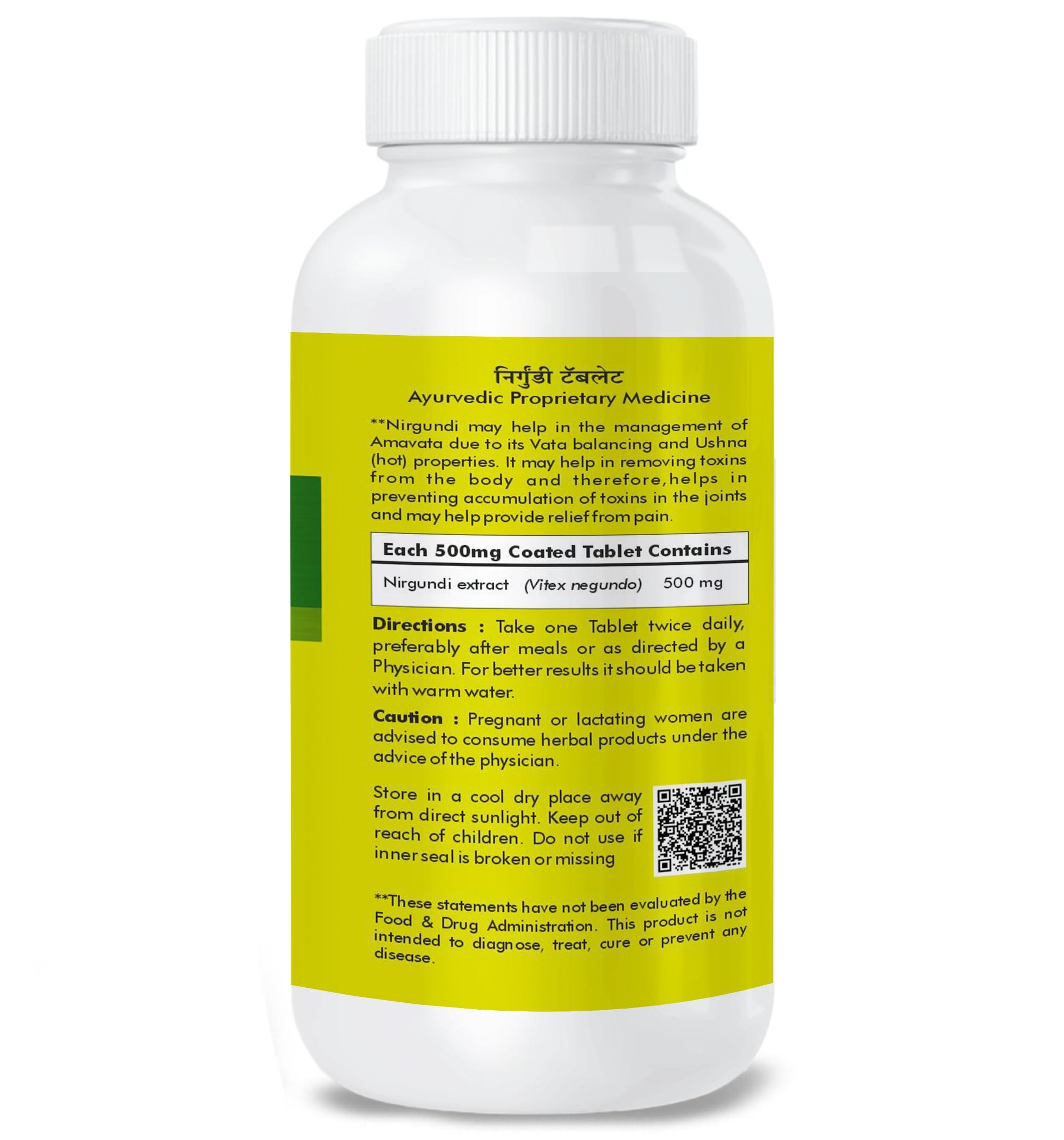 HERBAL HILLS Herbal Hills Nirgundi (Vitex negundo) 120 tablet - 500mg for Joint Care & various health benefits (Pack of 2)