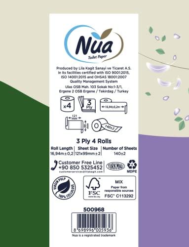 Nua Nua Super Soft Perfumed Toilet Paper - 150 Sheets x 3 Ply, Pack of 4 Rolls | Cushiony soft