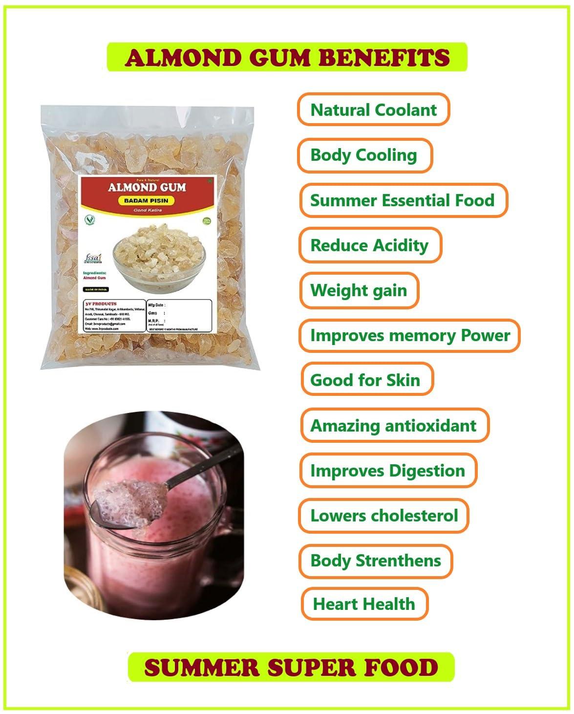 3V PRODUCTS 3V PRODUCTS Almond Gum 1Kg | Badam Pisin | Gond Katira | Badam Gum