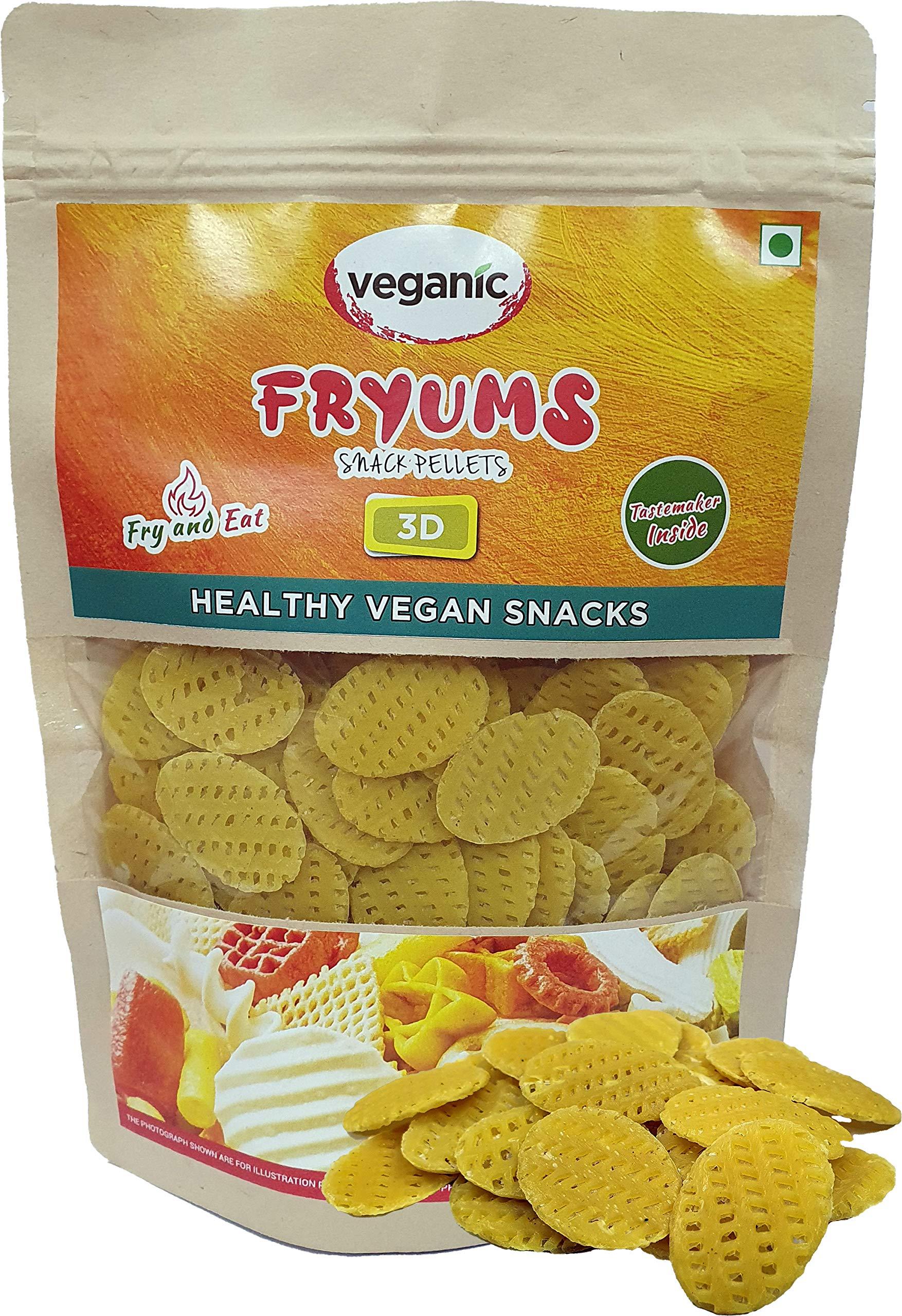 Veganic Fryums Snacks Chips | Ready to Fry | Oval Shape Crunchy Fryum by Veganic | 3D Fryums Snack Pellets | Tastemaker Inside| Papad Chips | Fry Or Microwave | 250 gm | Vegetarian Tasty Healthy Snacks