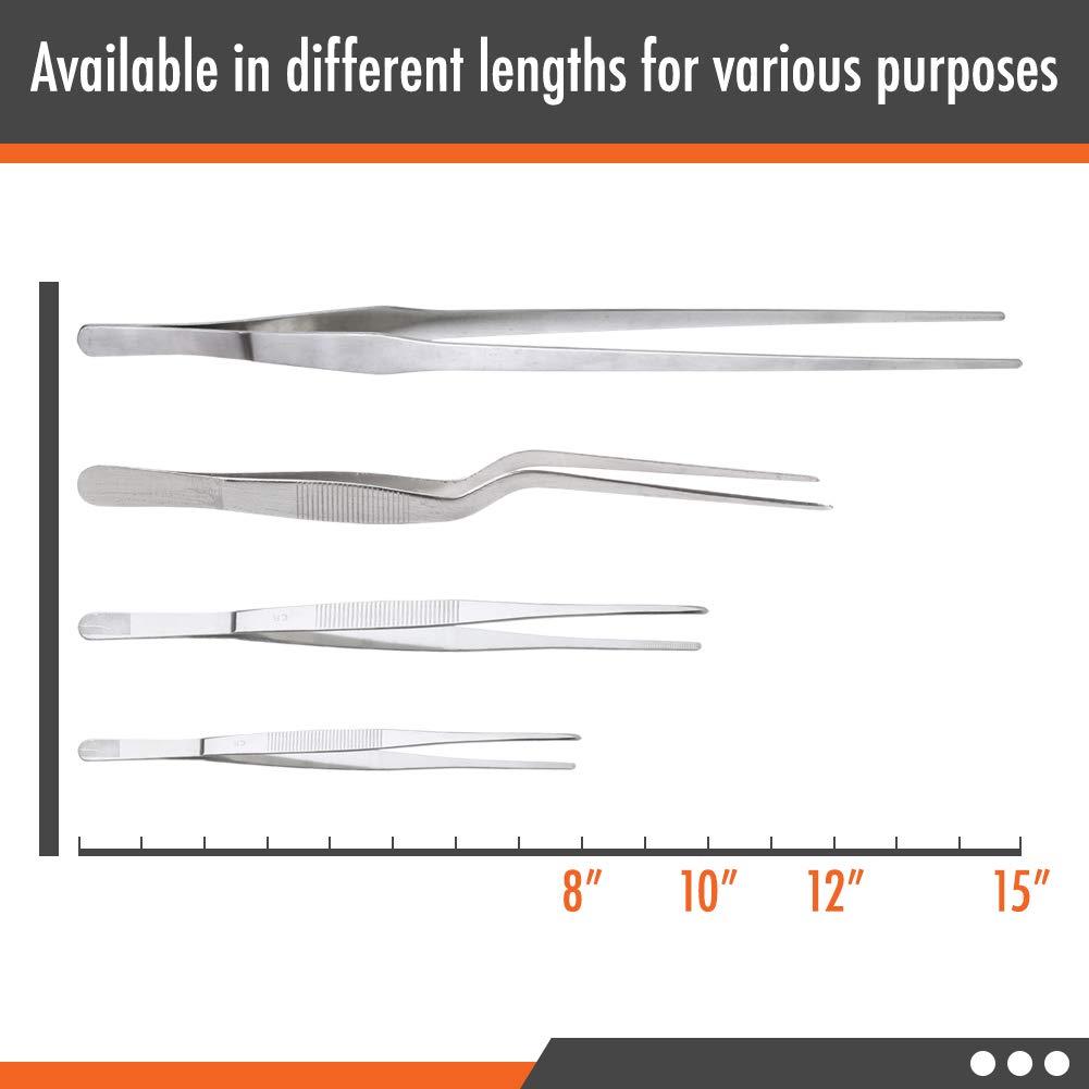 FYBREX Heavy Duty 12 inches Stainless Steel Tweezers Straight Tips All-purpose Forceps Tweezers Tongs and Comfortable Ridged Handle for Crafting Cooking Repairing General Purpose Medical and Beauty