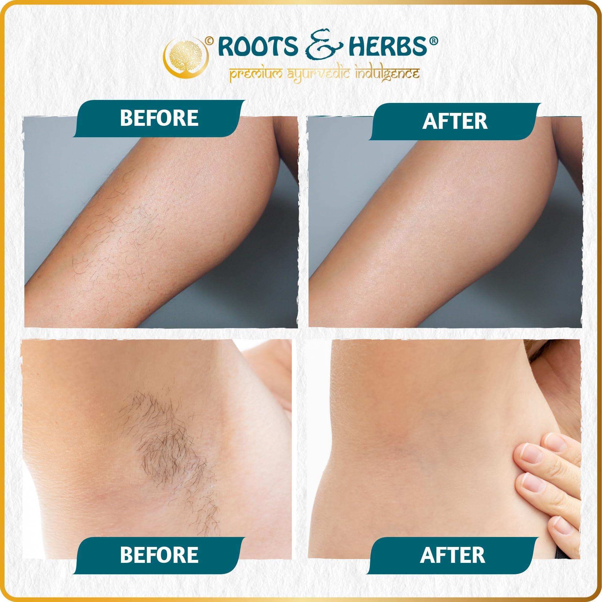 ROOTS AND HERBS ROOTS AND HERBS Vegan Hair Removal - Neem and Fennel Depilatory Mask - Men and Women's Facial Hair Removal for sensitive skin, Organic Hair remover, Pubic, Bikini, Leg Mask, Powder Waxing (2.47 Ounce)