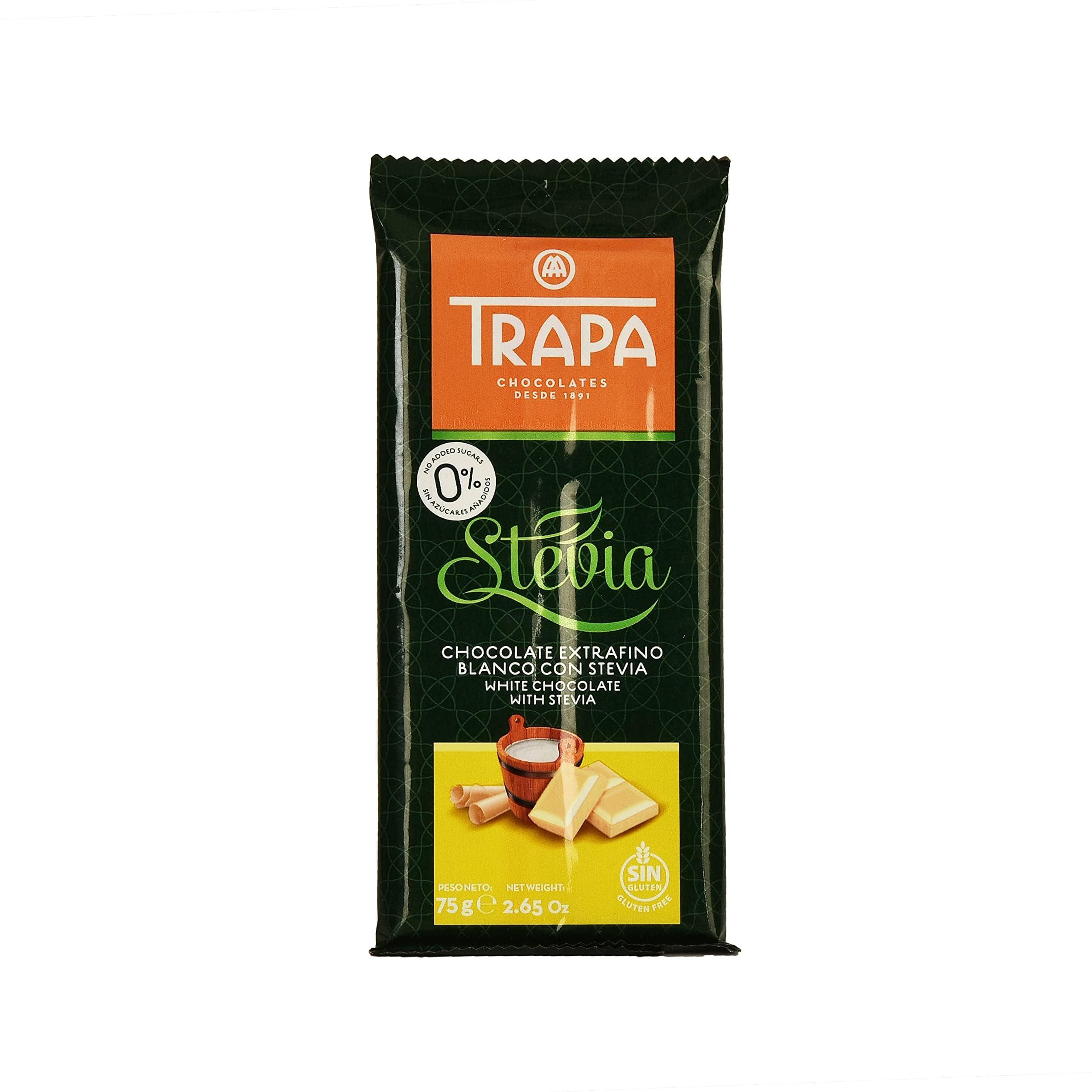 Trapa TRAPA STEVIA Extra FINO Blanco CON Chocolate BAR 75 GM Pack of 2