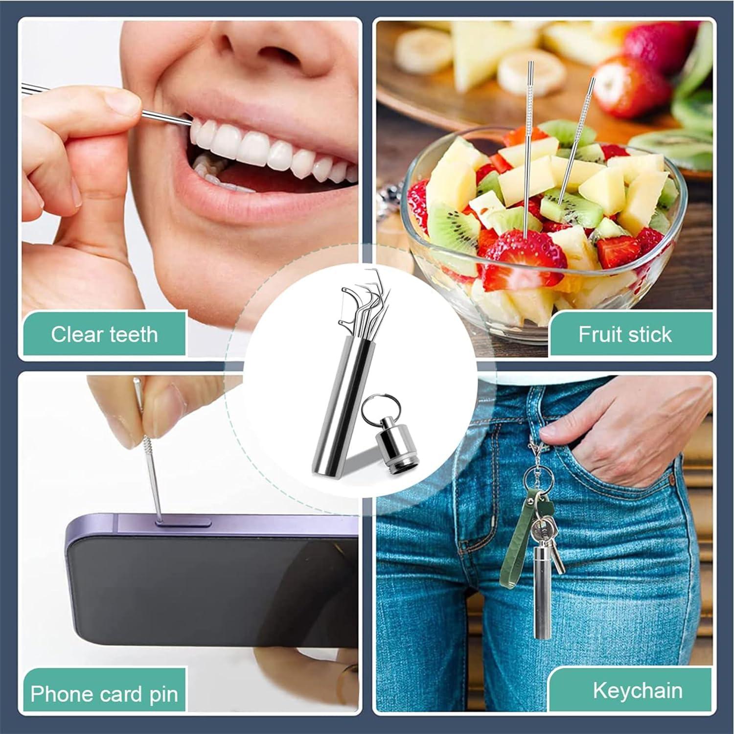 VIVUE VIVUE Dental Teeth Tools Kit | 7 in 1 Stainless Steel Teeth Cleaning Tool Kit | Portable Toothpicks Pocket Set | Dental Hygiene Kit Toothpicks Flosser for Outdoor Picnic Camping Traveling