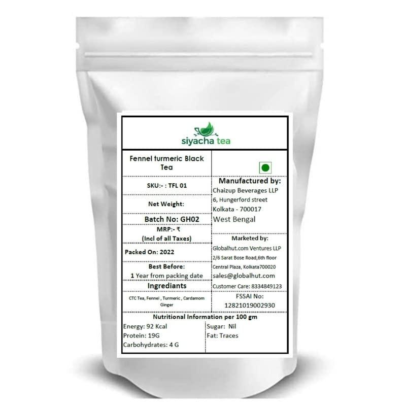 Siyacha Tea Siyacha Tea Fennel Turmeric Black Tea|1 KG|Pure Assam CTC Black Tea, Fennel, Turmeric,Cardamom,Ginger Blend|Loose Leaf Chai Patti|100% Pure Spice Mix|Herbal Wellness Range|Beverage Makes 500 Cups