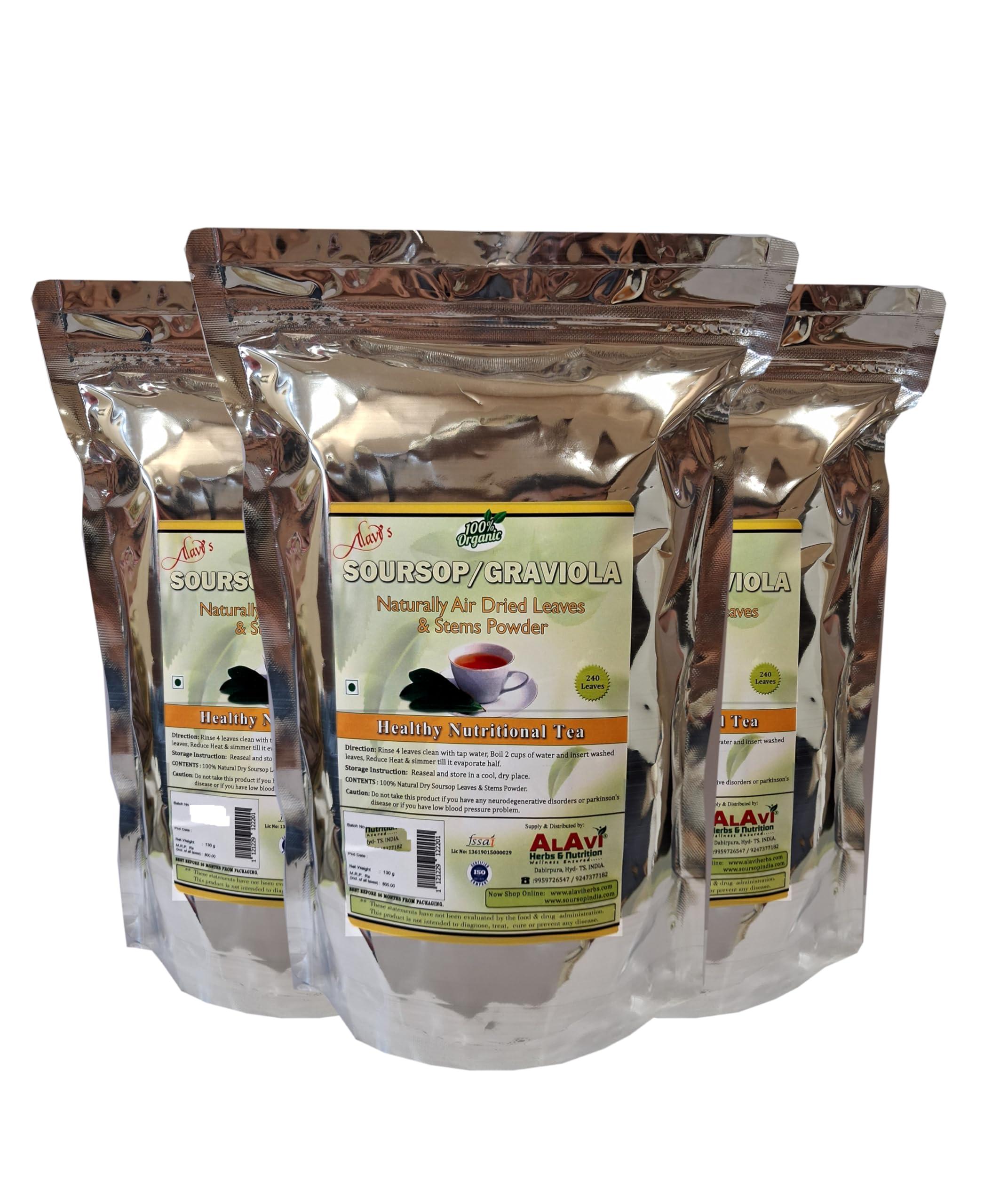 ALAVI Alavi\'s Soursop / GRAVIOLA 240 Dry Leaves with Stems Powder (Pack of 3)