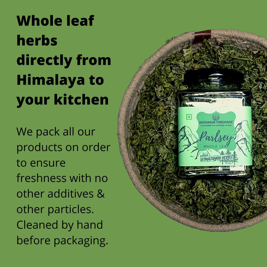 INDIANA ORGANIC Indiana Organic Parsley leaves whole dry, Organic Himalayan Herbs, Highly aromatic & Freshly harvest - 25 Gram