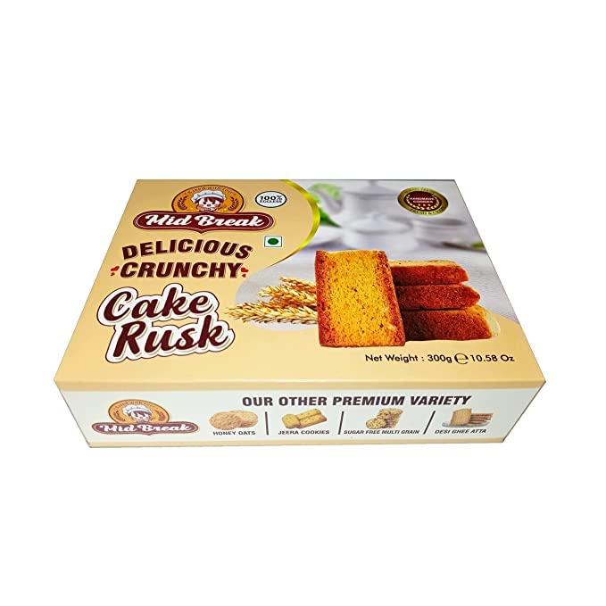 Mid Break MidBreak - Cake Rusk | Extra Soft | Cake Rusk | 100% Eggless | Premium Handmade Cake Rusks | 300 Gm x 4 | Pack of 4