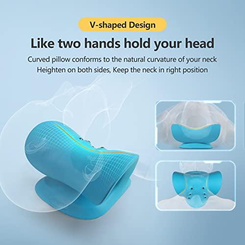 SoftSense SoftSense Neck and Shoulder Relaxer, Cervical Traction Device Neck Stretcher with Magnetic Therapy, Cervical Spine Alignment, Chiropractic Pillow, Traction Pillow for TMJ Pain Relief(Blue)