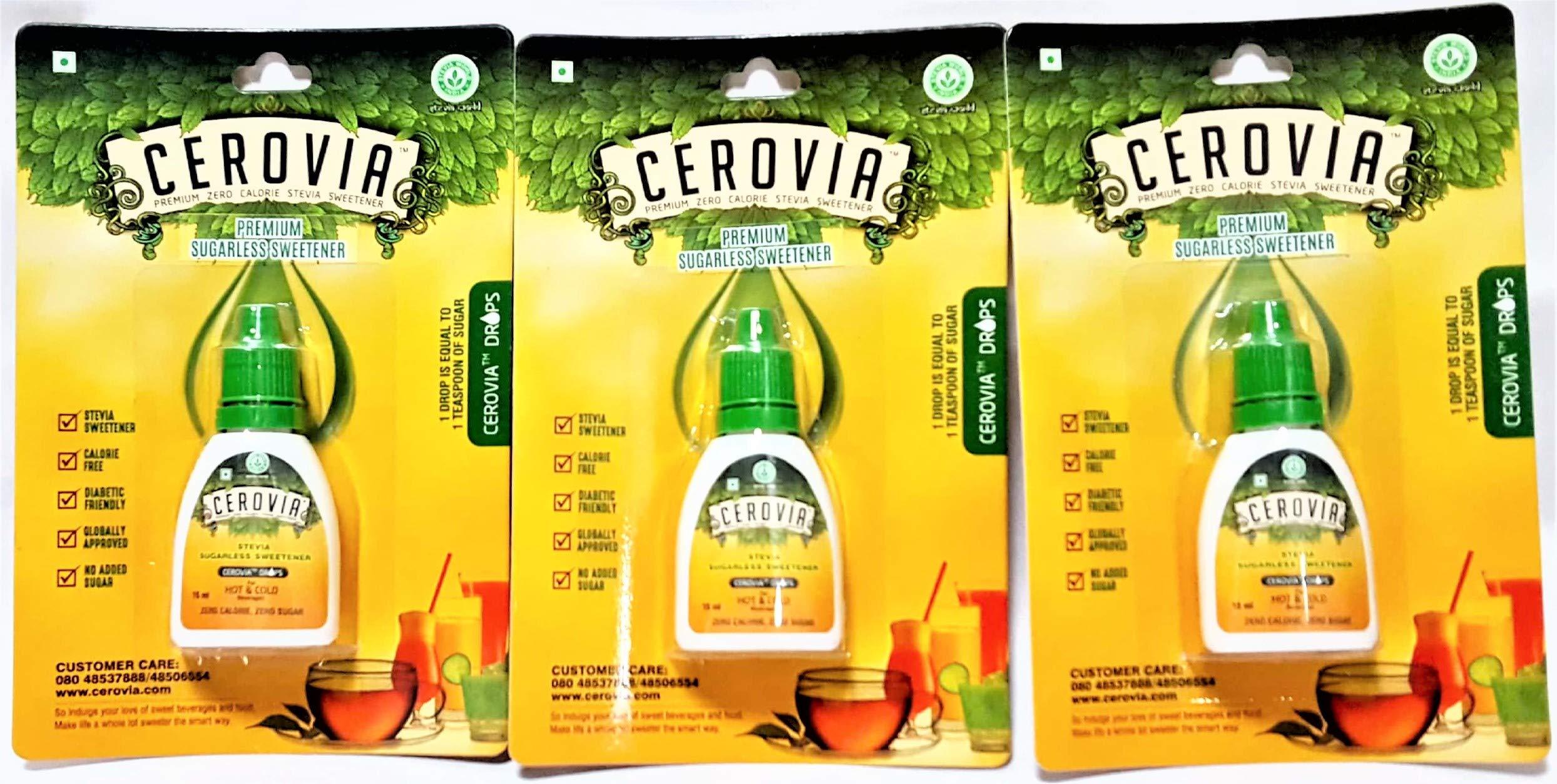 CEROVIA CEROVIA Stevia Liquid Drops, Natural Stevia Leaves Extract - Pure Stevia Liquid - Sugar Free Stevia Sweetener of 15 ML* 3 (45 ml-900 Servings)