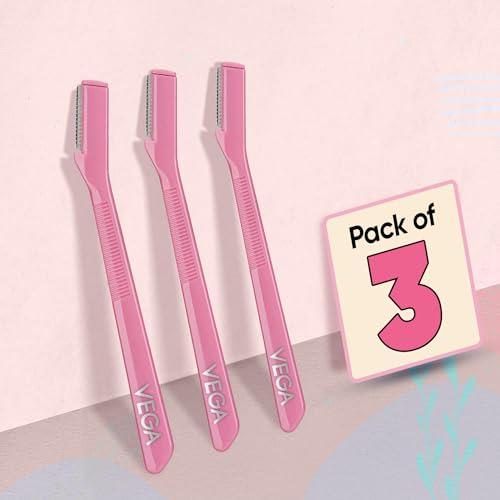 VEGA Vega Eyebrow Shaper for Women - Pack of 3 Reusable Face Razor, Painless Facial Hair Removal, Razor for Face, Eyebrows, Upper Lips, Chin, Side Locks, Forehead, (ESS-01)
