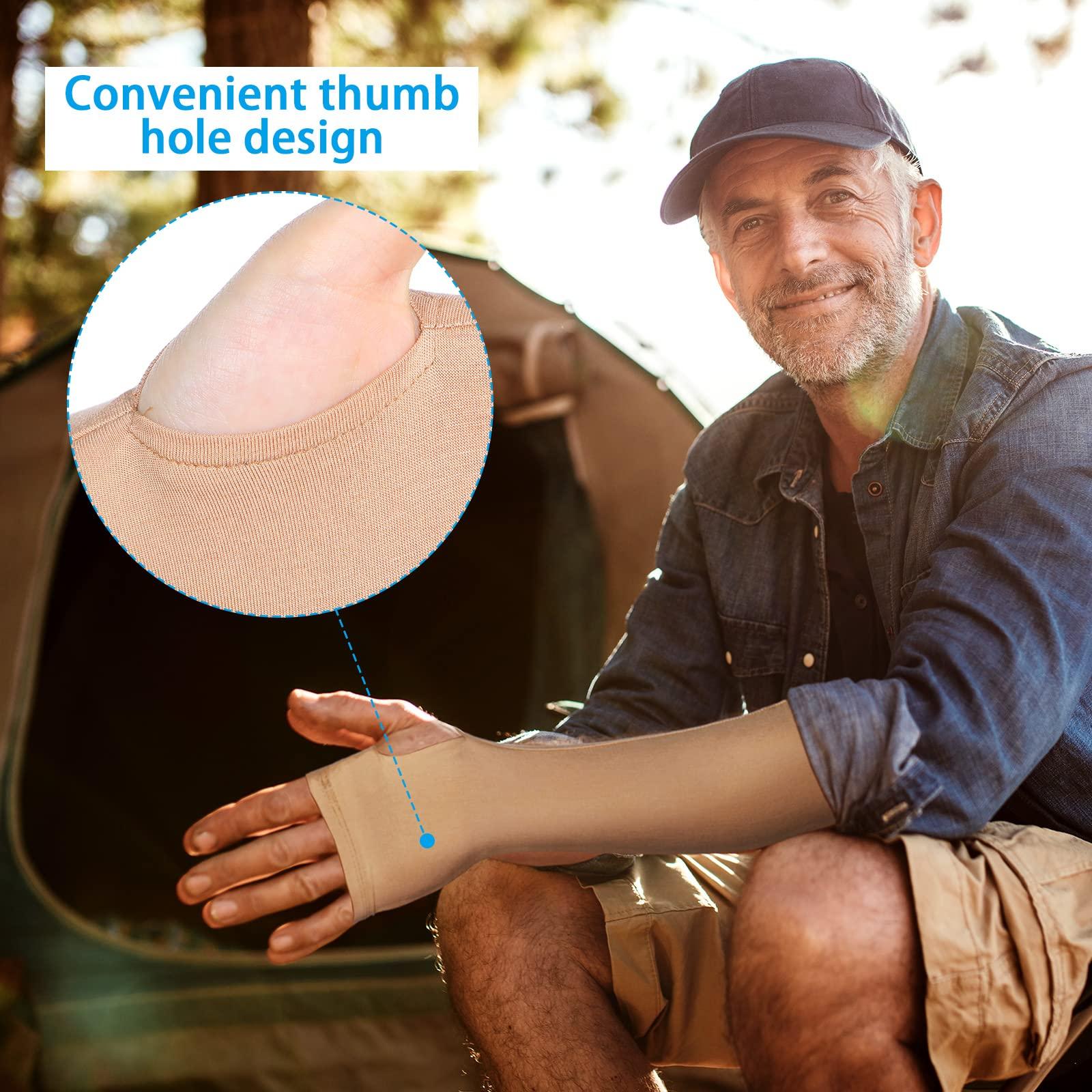 Coume Coume 2 Pairs Arm Skin Protection Sleeves Arm Protectors for Thin Skin and Bruising Compression Sleeves Washable Arm Sleeves(Elegant Style,Large), Nude