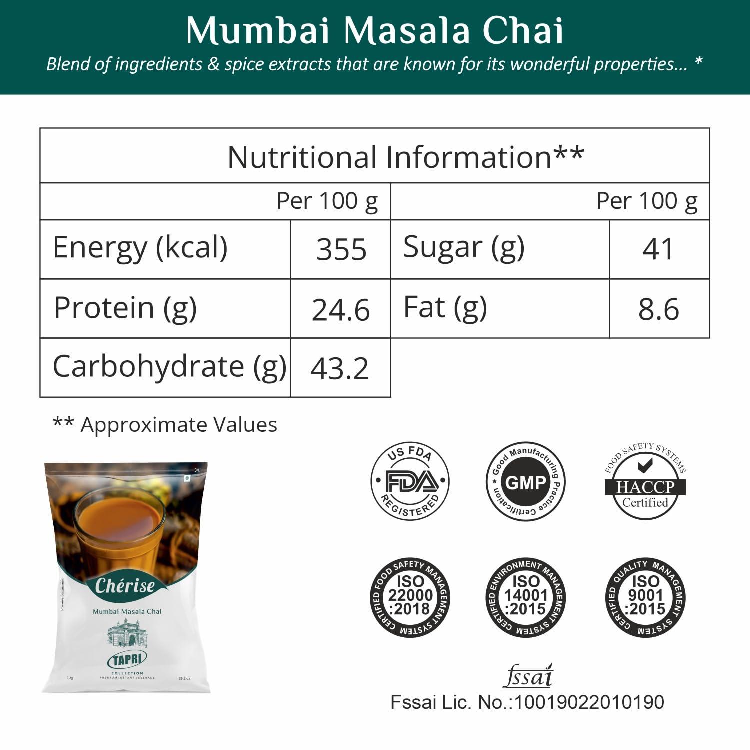 Cherise Cherise Tapri Premium Mumbai Masala Chai, Instant Tea Premix (1 kg Pouch)