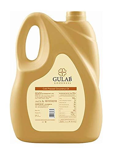 GULAB Gulab Cold Pressed Groundnut Oil - 5 Litre | Peanut Oil | Sing Tel | Kolhu/ Kachhi Ghani/ Chekku/ Wood Pressed | Natural Cooking Oil | Chemical Free