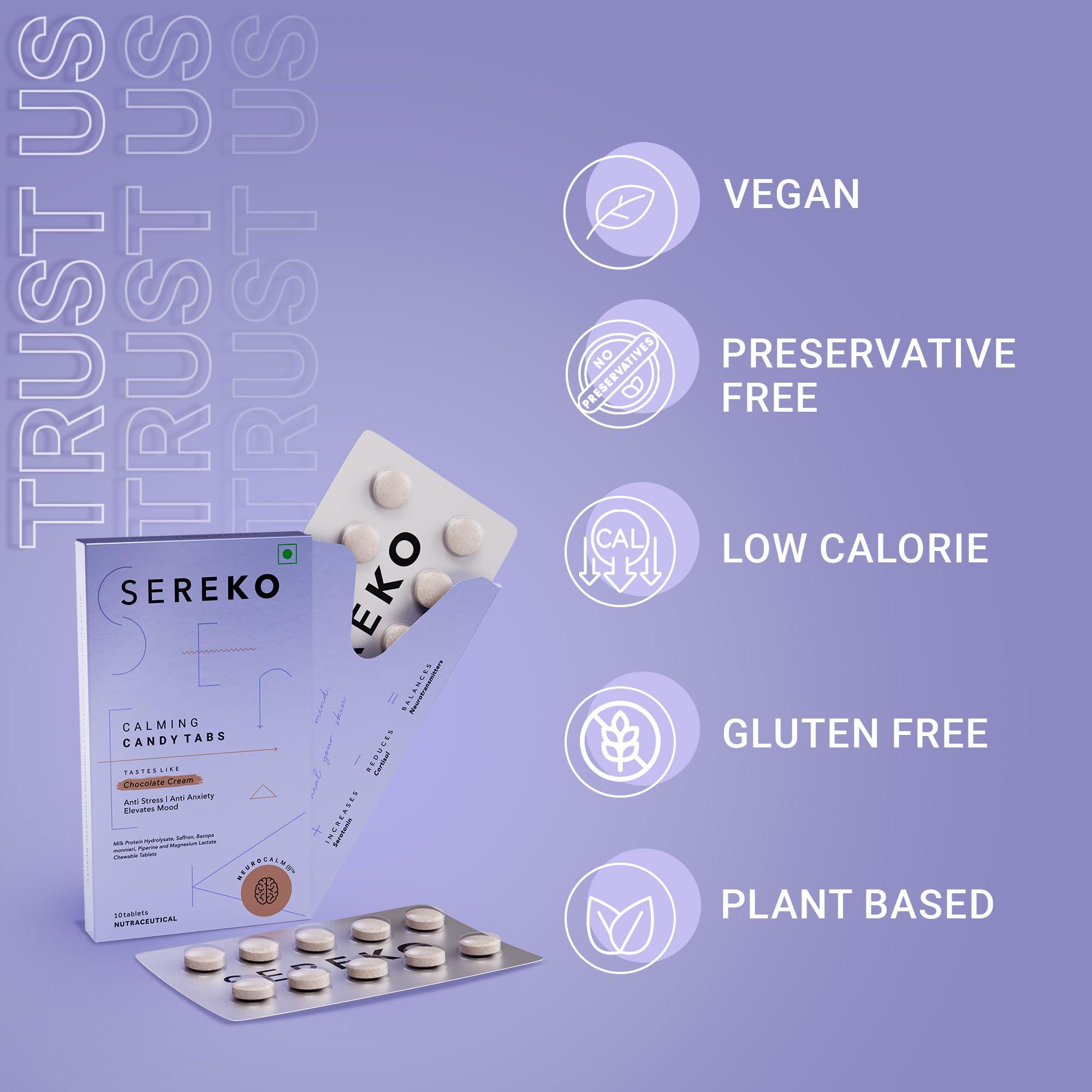 Sereko Sereko Calming Candy Tabs Supplements, Improve Quality Sleep, Reduce Stress Levels, Mood Swings & Enhance Overall Skin Health for Women & Men | Non - Addictive 10 Tablets