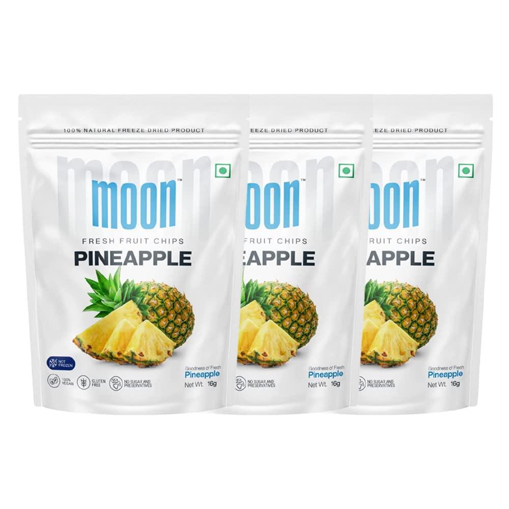 Moon Moon Freeze Dried Pineapple Chips | Healthy Pineapple Snack | 100% Natural, Vegan, No Preservatives, No Added Sugar | 16 Gm | Moon_Pineapple_Chips | (16Gm) Pack of 3