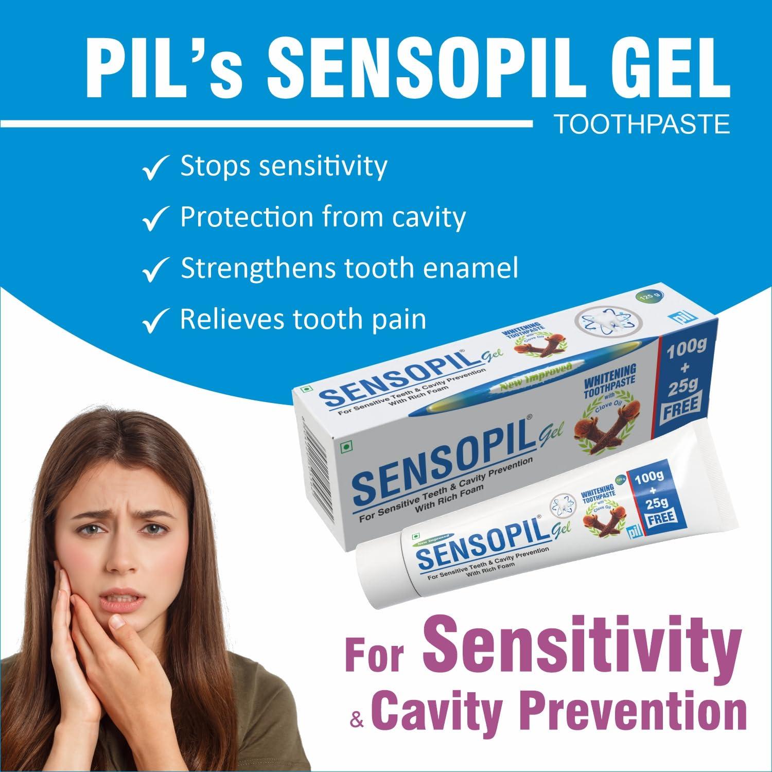 pil Sensopil Gel Whitening Toothpaste With Clove Oil & Dual Action Formula | For Sensitive Teeth & Cavity Prevention- (125g Each) (Pack of 2) | AFR23117
